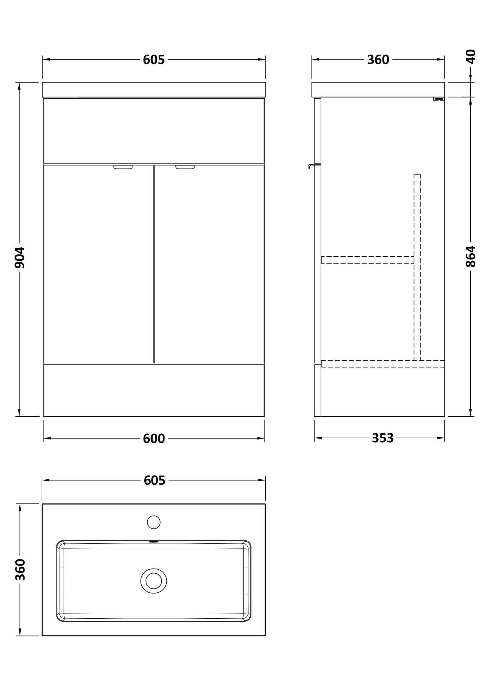 Hudson Reed Fusion Floor Standing 2 Door Vanity Unit & Polymarble Basin, Stylish Sink Vanity Unit, Charcoal Black, 600mm