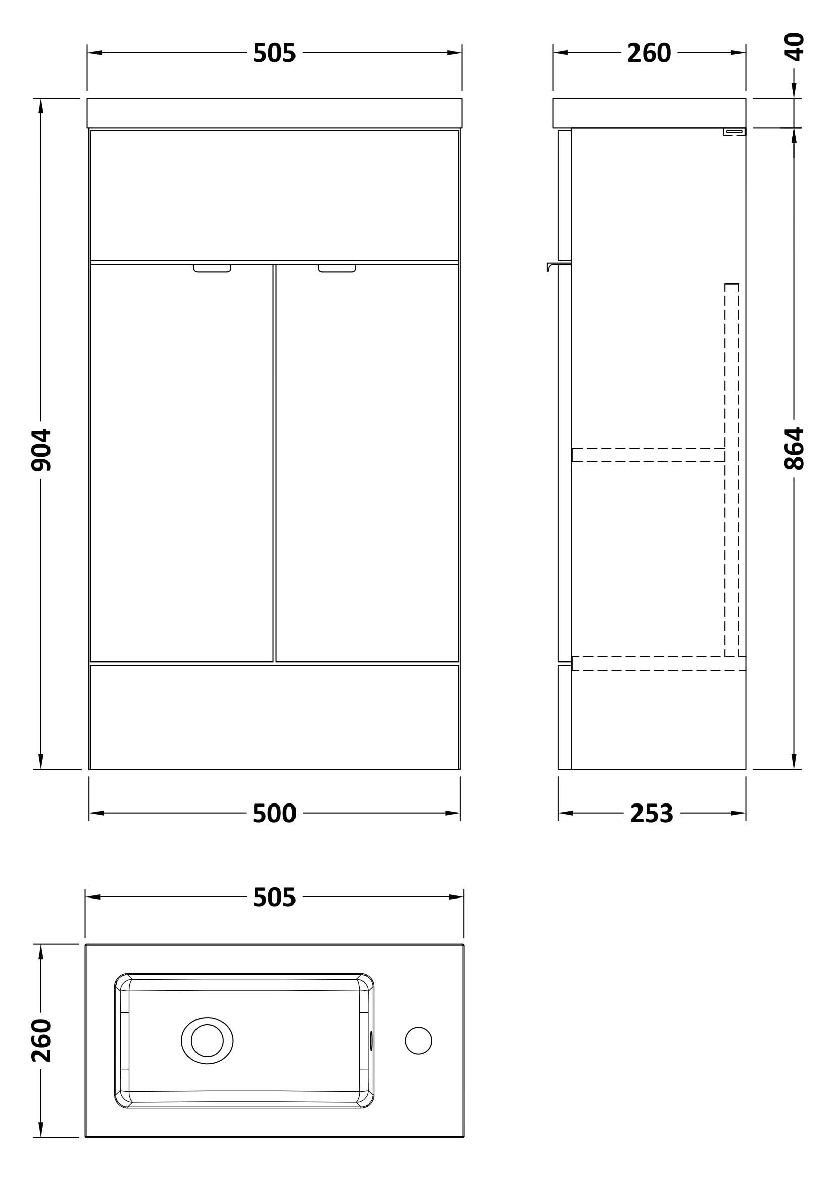 Hudson Reed Fusion Floor Standing 2 Door Vanity Unit & Polymarble Basin Compact, Sink Vanity Unit, Charcoal Black, 500mm