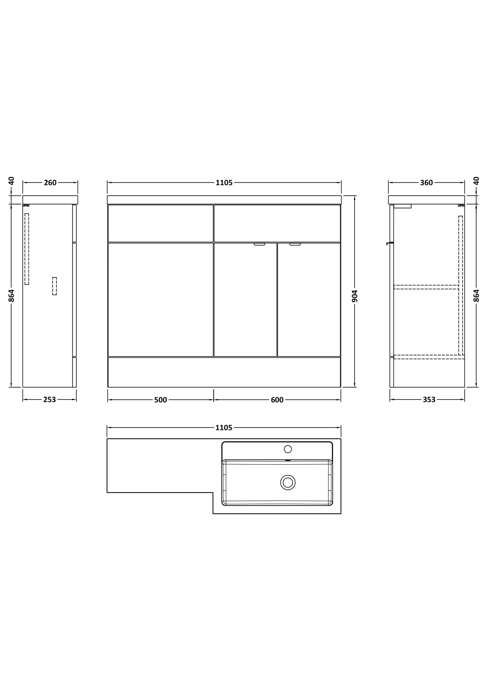 Hudson Reed Fusion Floor Standing 2 Door Vanity Basin & WC Right Hand Combination, Sink Vanity Unit, Gloss Grey, 1100mm