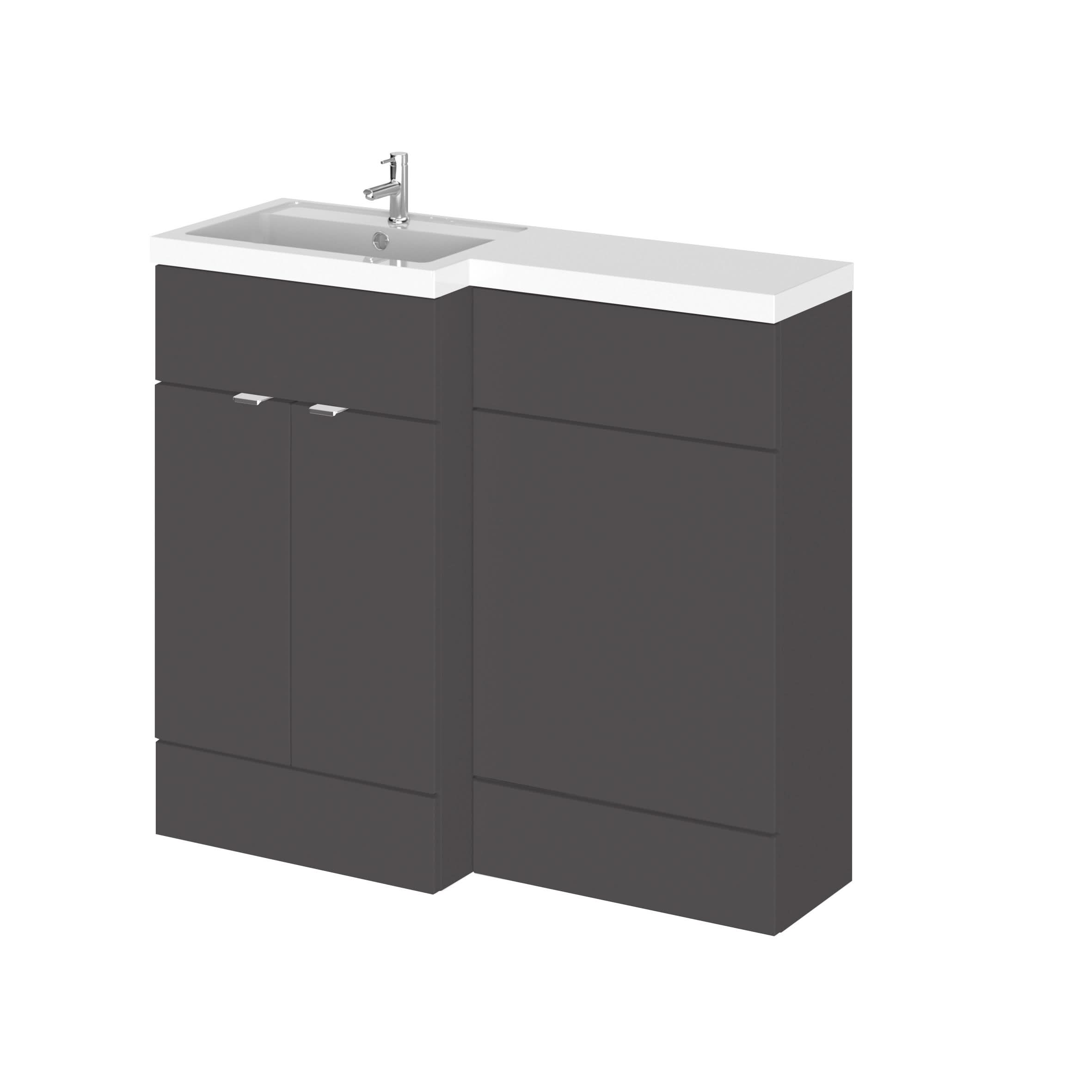 Hudson Reed Fusion Floor Standing 2 Door Vanity Basin & WC Left Hand Combination, Vanity Unit with Basin, Gloss Grey, 1000mm