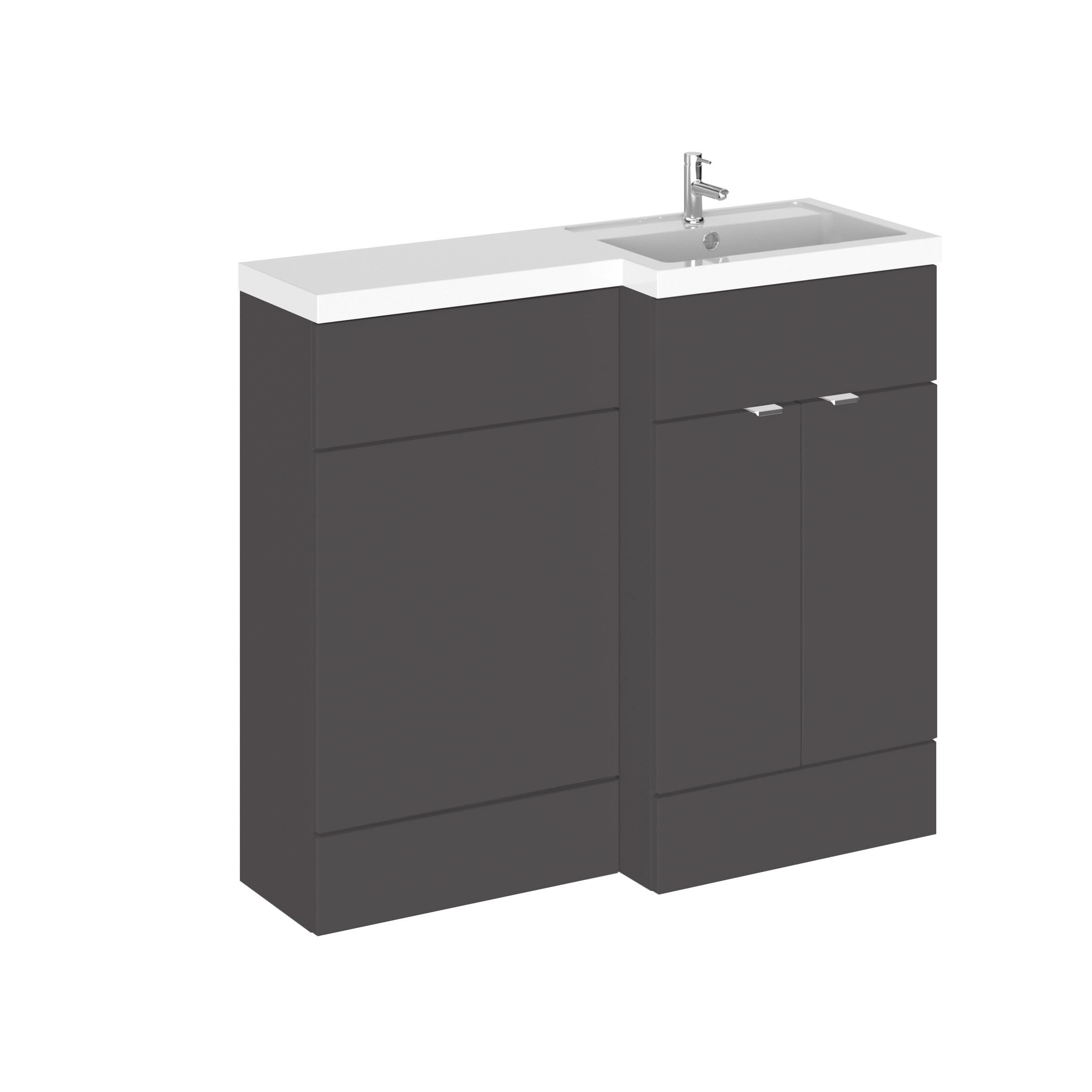 Hudson Reed Fusion Floor Standing 2 Door Vanity Basin & WC Right Hand Combination, Vanity Unit with Basin, Gloss Grey, 1000mm