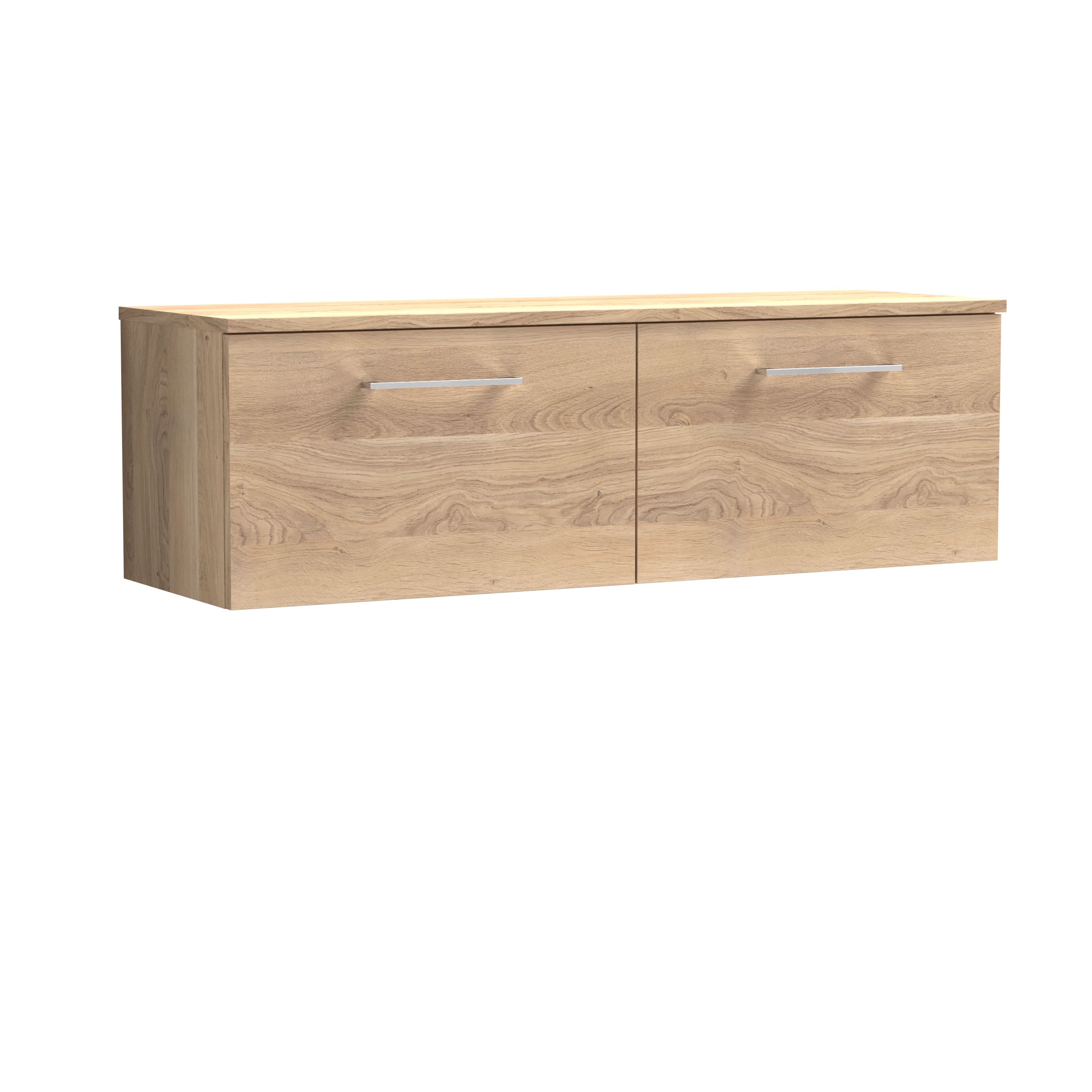 Nuie Arno Wall Hung 2-Drawer Vanity & Laminate Worktop, Stylish Counter Top Vanity Unit in Bleached Oak, 1200mm