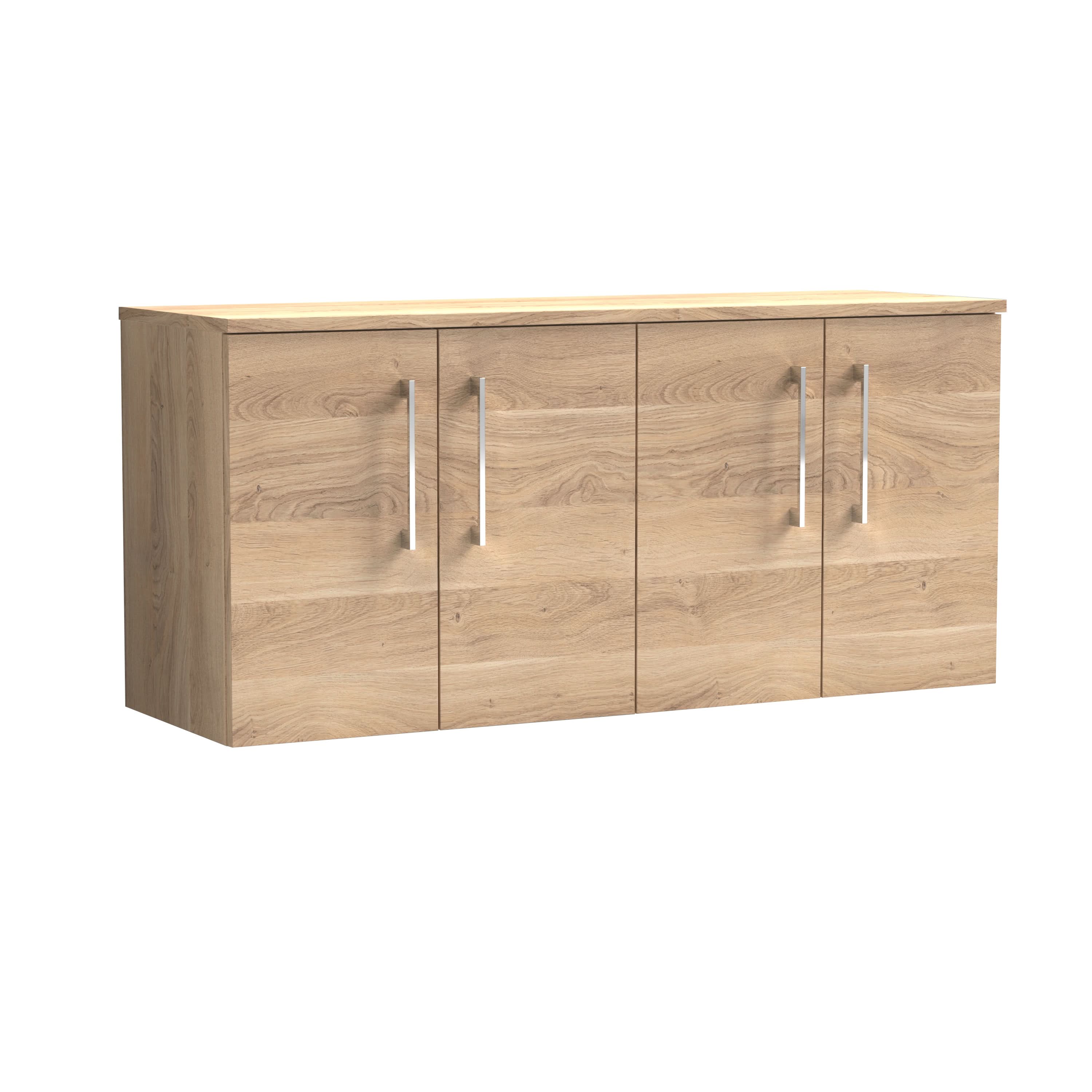 Nuie Arno Wall Hung 4-Door Vanity & Bleached Cuneo Oak Worktop, Stylish Counter Top Vanity Unit in Bleached Oak, 1200mm