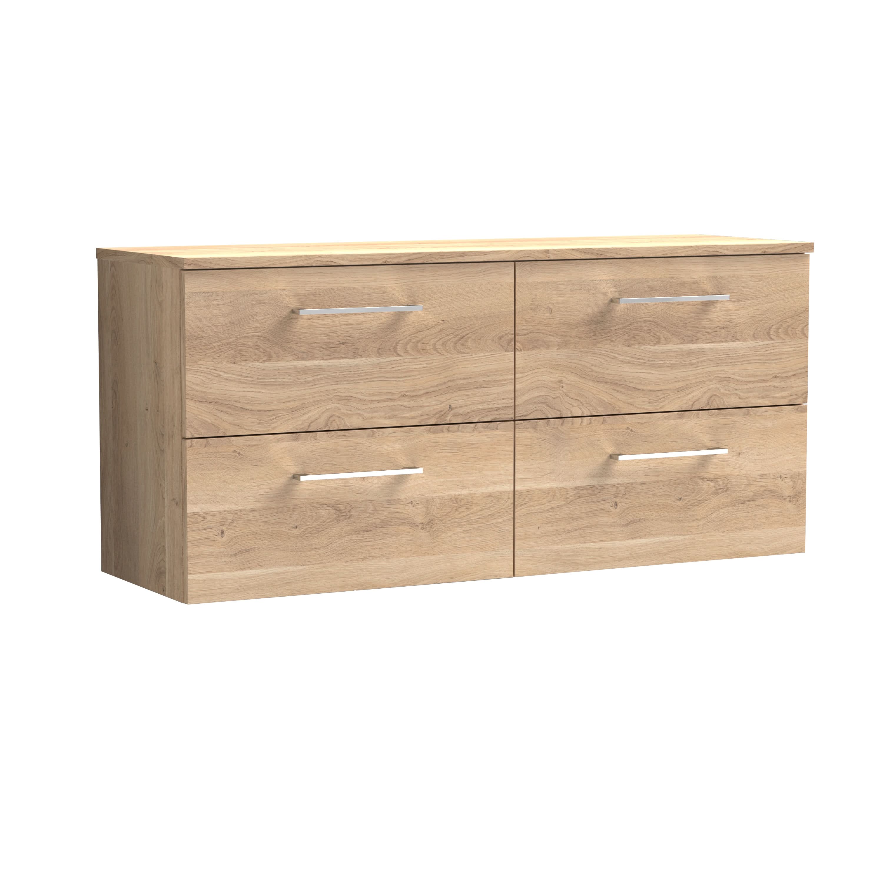 Nuie Arno Wall Hung 4-Drawer Vanity & Bleached Cuneo Oak Worktop, Stylish Counter Top Vanity Unit in Bleached Oak, 1200mm