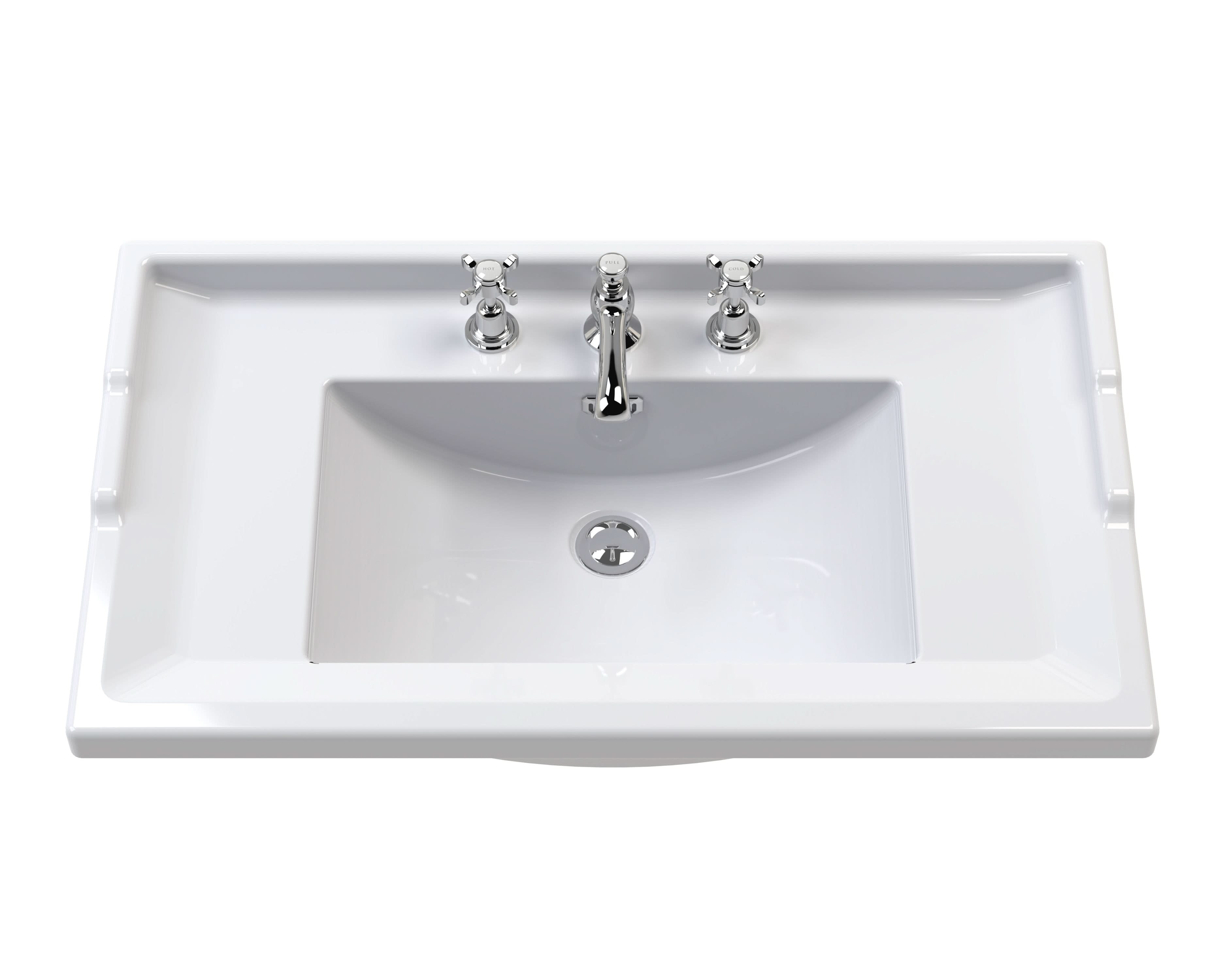 Nuie Classique Floor Standing 2 Door Vanity Unit & 3 Tap Hole Fireclay Basin, Elegant Sink Vanity Unit in Satin White, 800mm