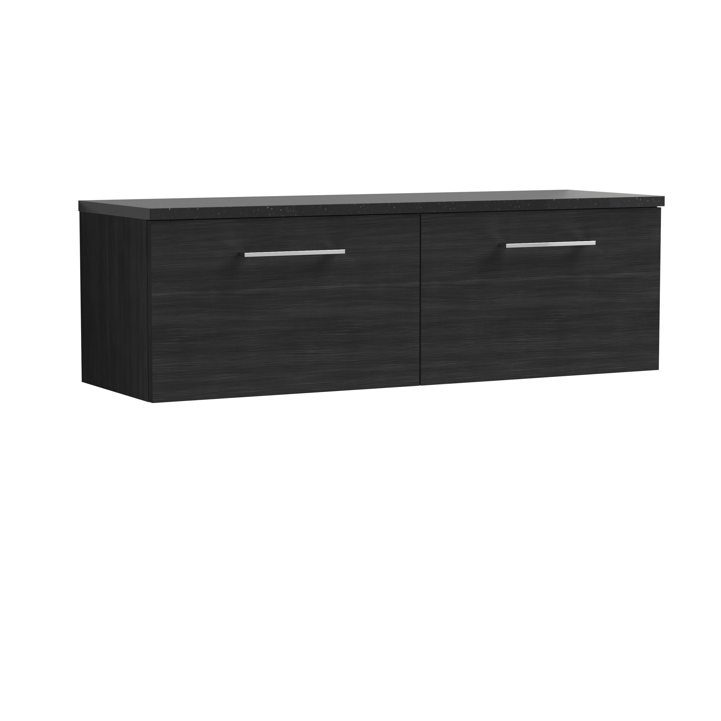 Nuie Arno Wall Hung 2-Drawer Vanity Unit with Laminate Worktop in Black Sparkle, Sleek Counter Top Vanity Unit in Charcoal Black, 1200mm