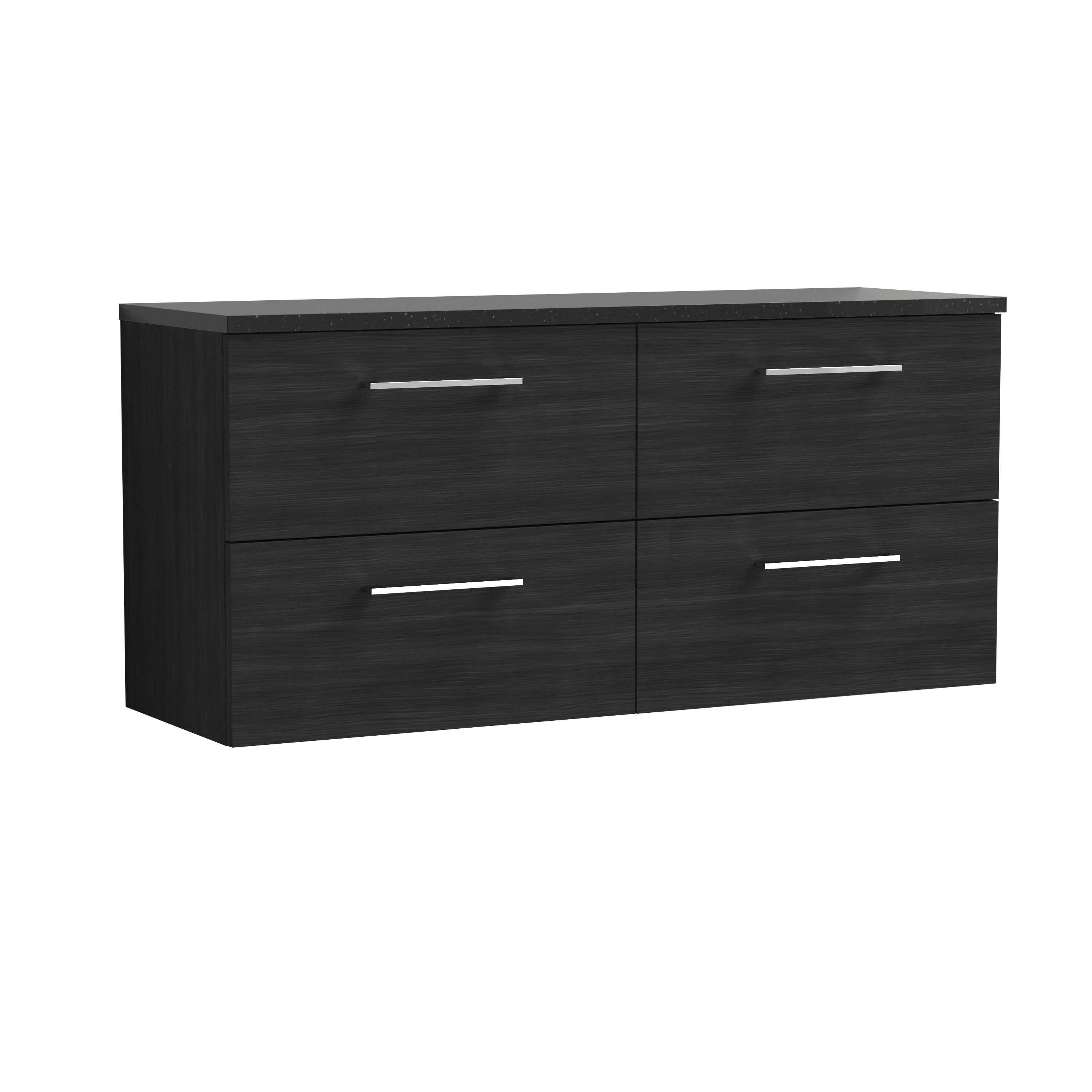 Nuie Arno Wall Hung 4-Drawer Vanity Unit with Laminate Worktop in Black Sparkle, Sleek Counter Top Vanity Unit in Charcoal Black, 1200mm