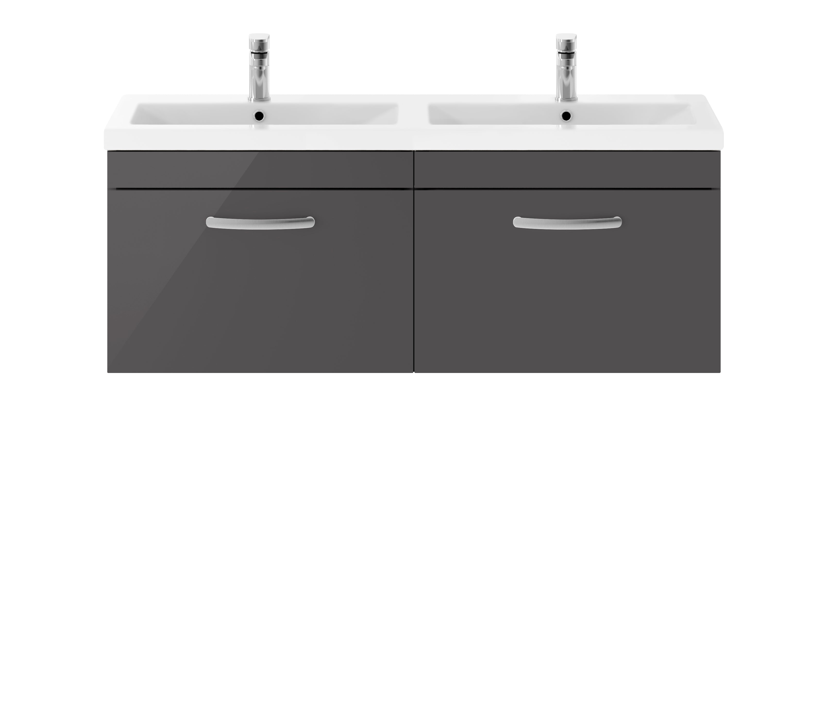 Nuie Athena 2 Drawer Wall Hung Vanity Unit With Double Ceramic Basin 1200mm Wide
