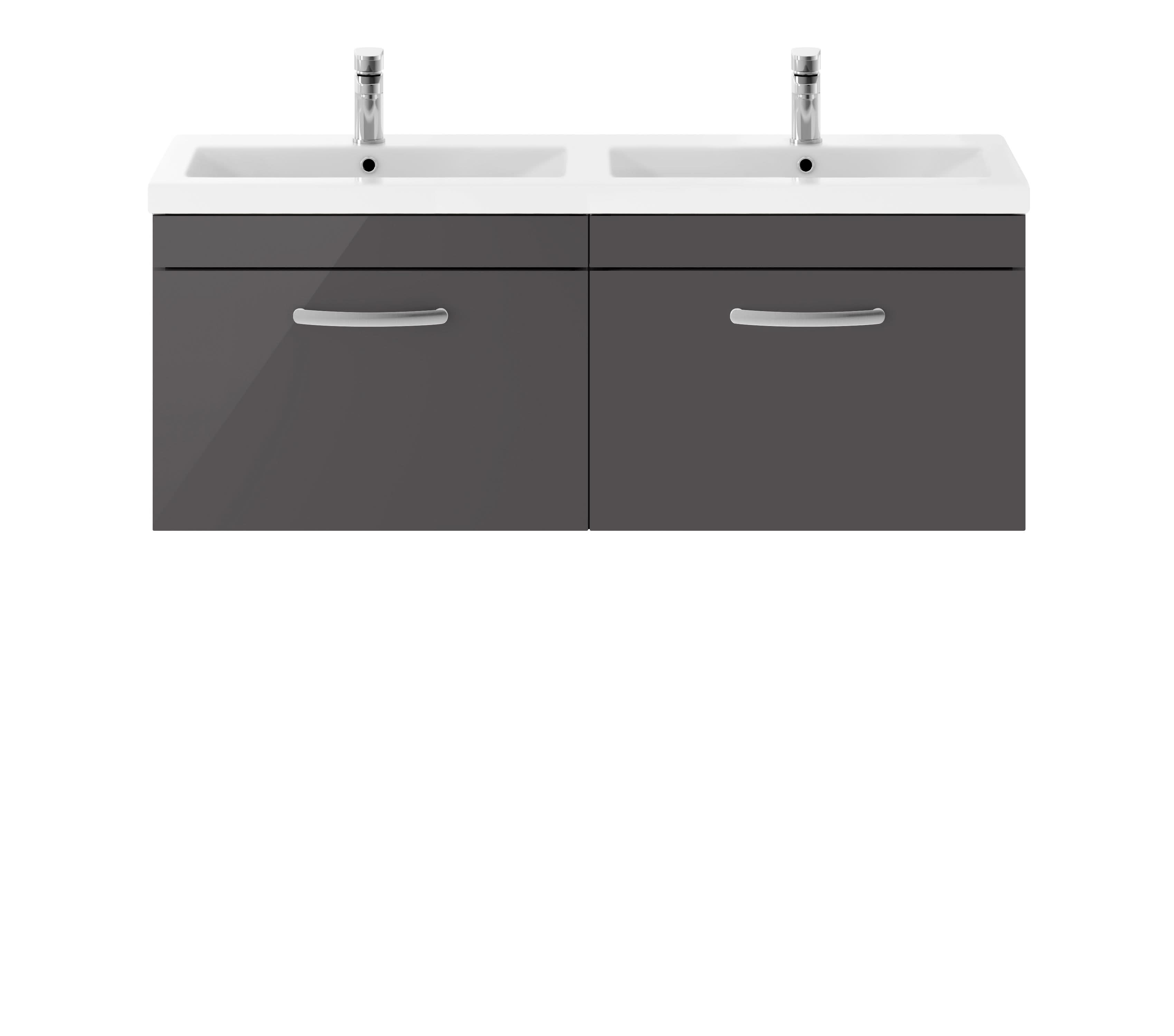 Nuie Athena 2 Drawer Wall Hung Vanity Unit With Double Ceramic Basin 1200mm Wide