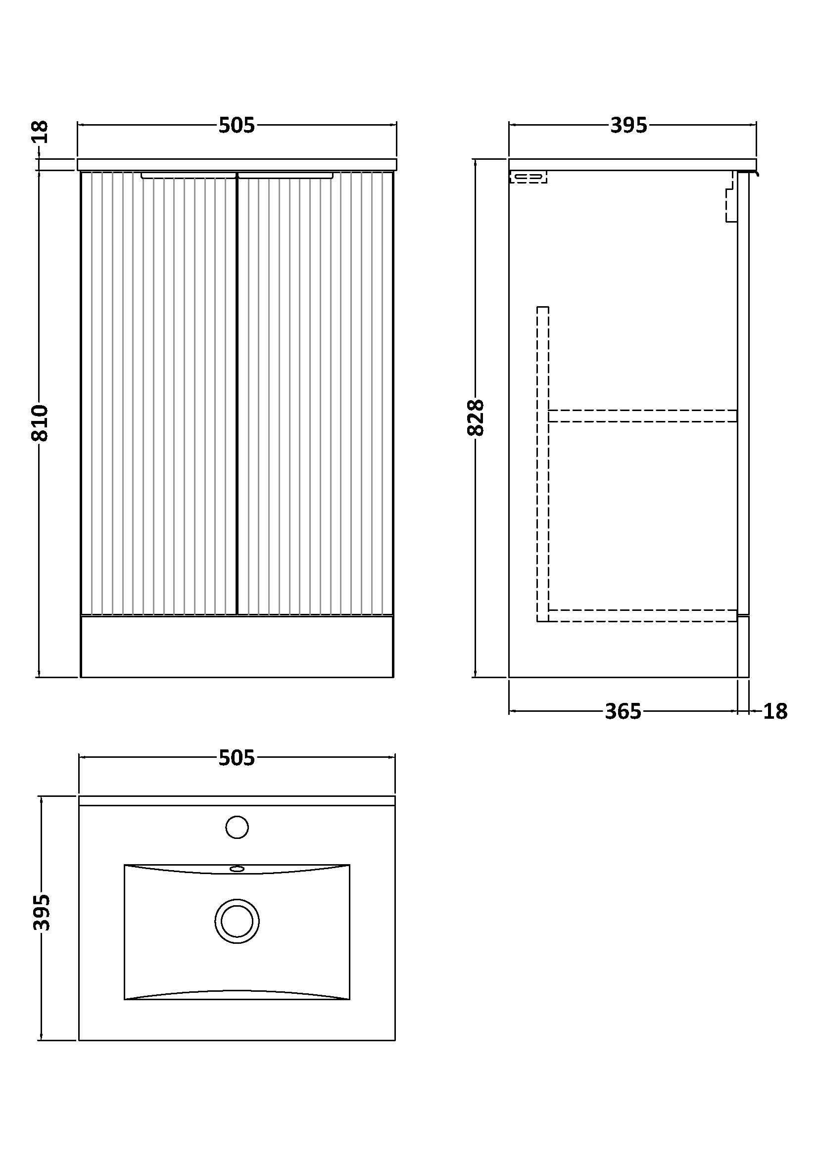 Hudson Reed Fluted Floor Standing 2-Door Vanity and Minimalist Basin, Contemporary Sink Vanity Unit, Satin White, 500mm