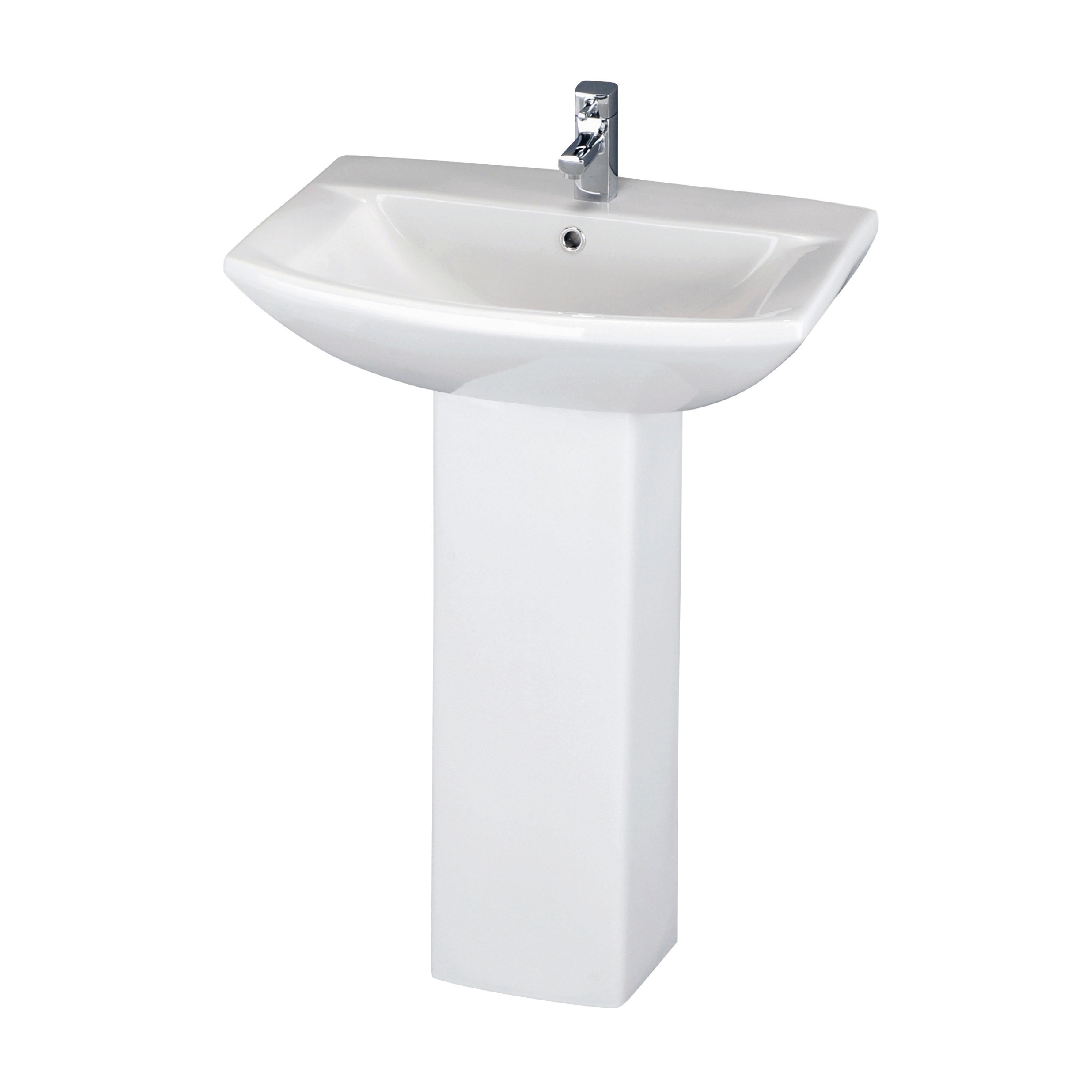 Nuie Asselby 600mm Basin With Full Pedestal - 1 TH - White
