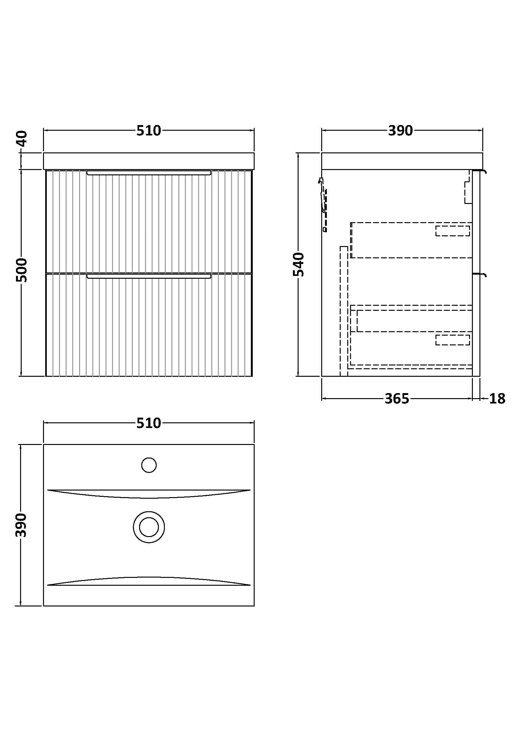 Hudson Reed Fluted Wall Hung 2-Drawer Vanity and Mid-Edge Basin, Contemporary Sink Vanity Unit, Satin White, 500mm