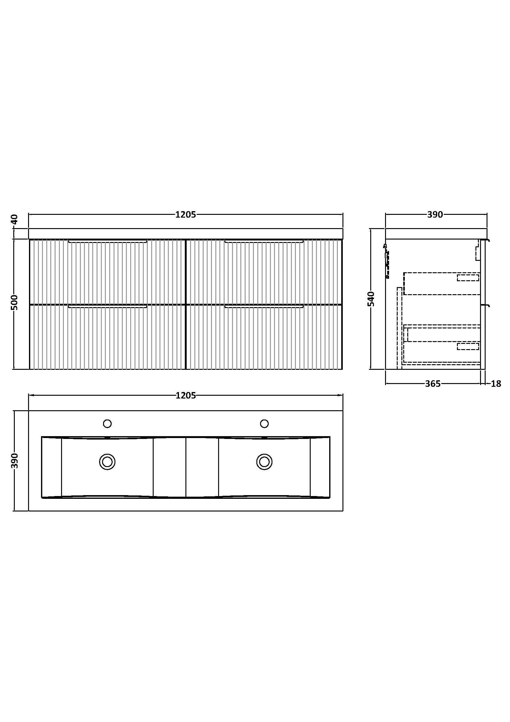 Hudson Reed Fluted Wall Hung 4-Drawer Vanity and Double Ceramic Basin, Modern Sink Vanity Unit, Satin White, 1200mm