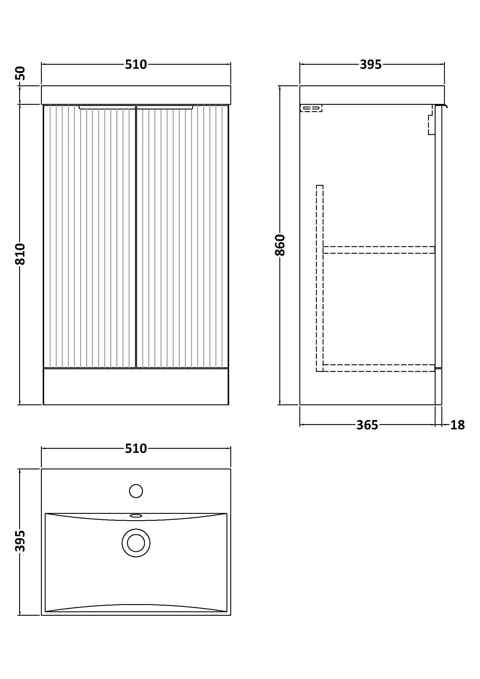Hudson Reed Fluted Floor Standing 2-Door Vanity and Thin-Edge Basin, Contemporary Sink Vanity Unit, Satin Grey, 500mm