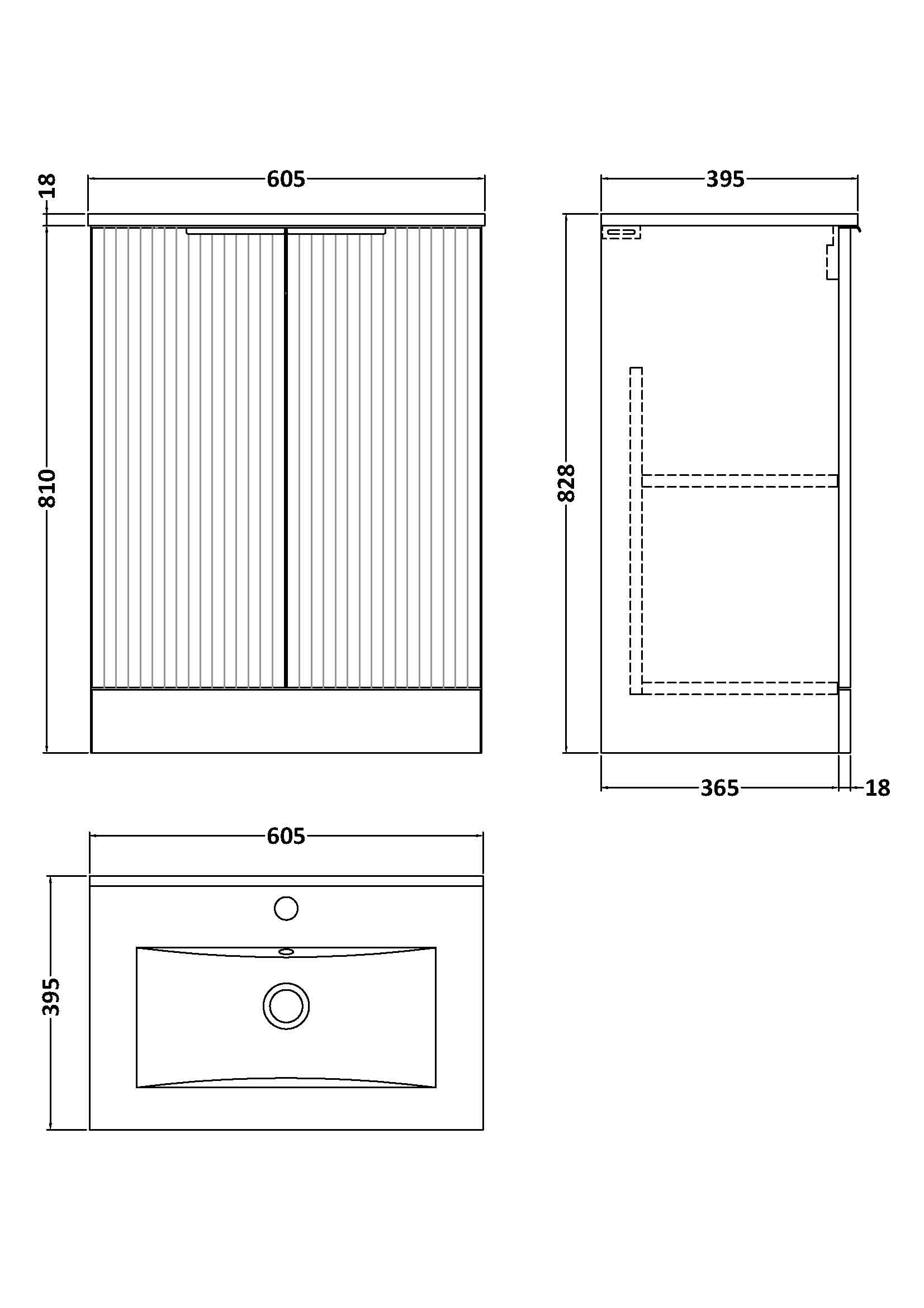 Hudson Reed Fluted Floor Standing 2-Door Vanity and Minimalist Basin, Contemporary Sink Vanity Unit, Satin Grey, 600mm