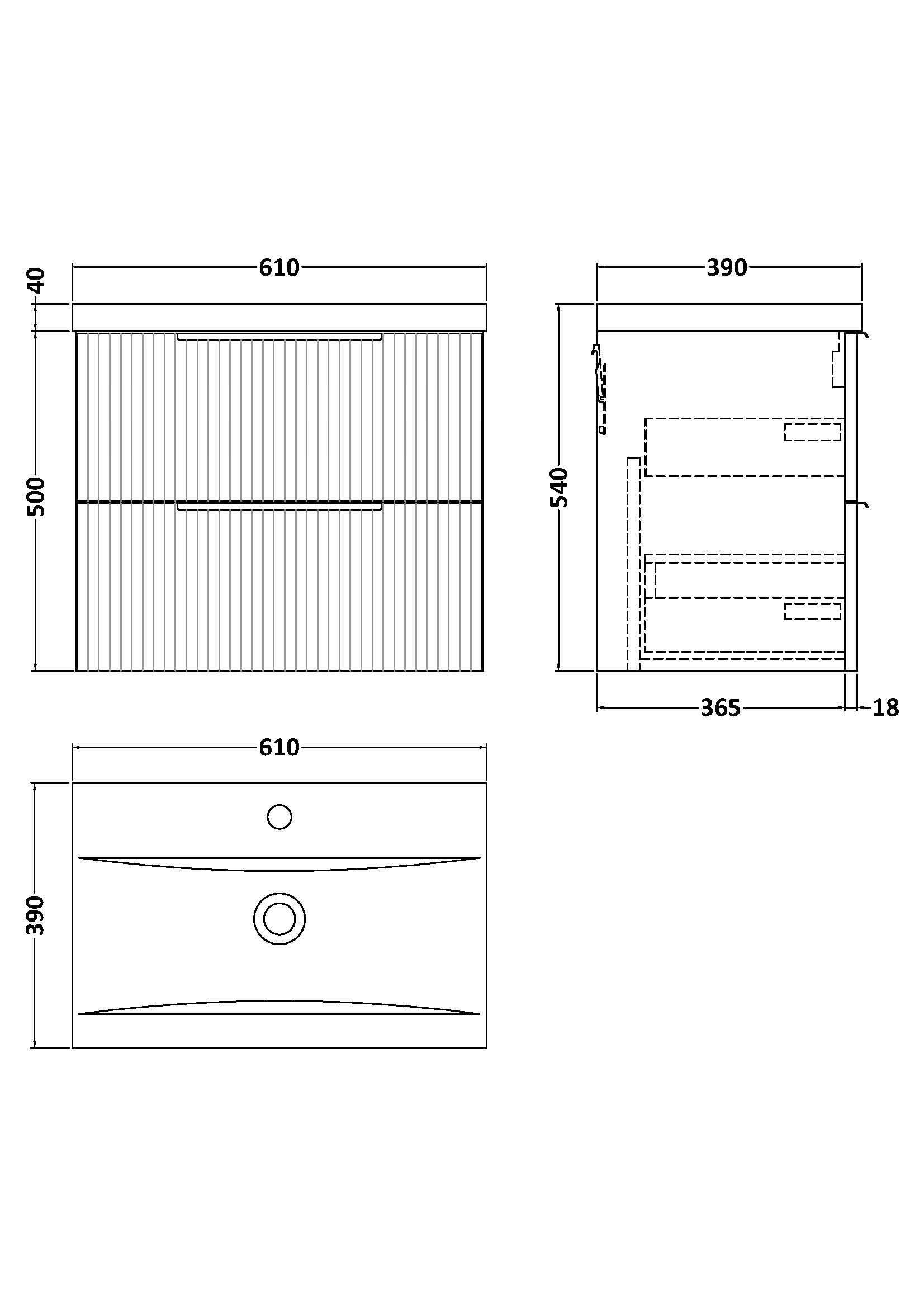 Hudson Reed Fluted Wall Hung 2-Drawer Vanity and Mid-Edge Basin, Contemporary Sink Vanity Unit, Satin Grey, 600mm