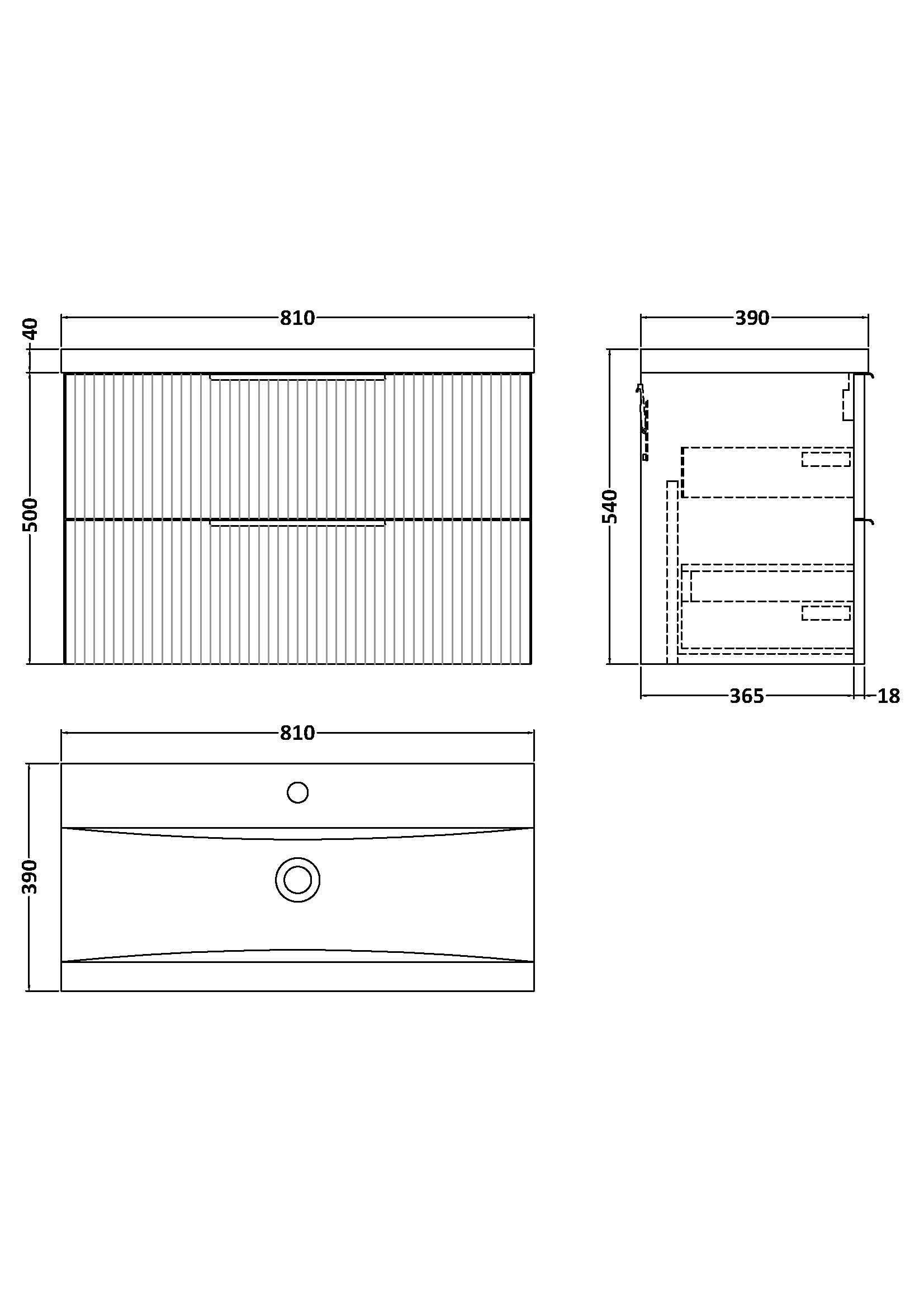 Hudson Reed Fluted Wall Hung 2-Drawer Vanity and Mid-Edge Basin, Contemporary Sink Vanity Unit, Satin Grey, 800mm