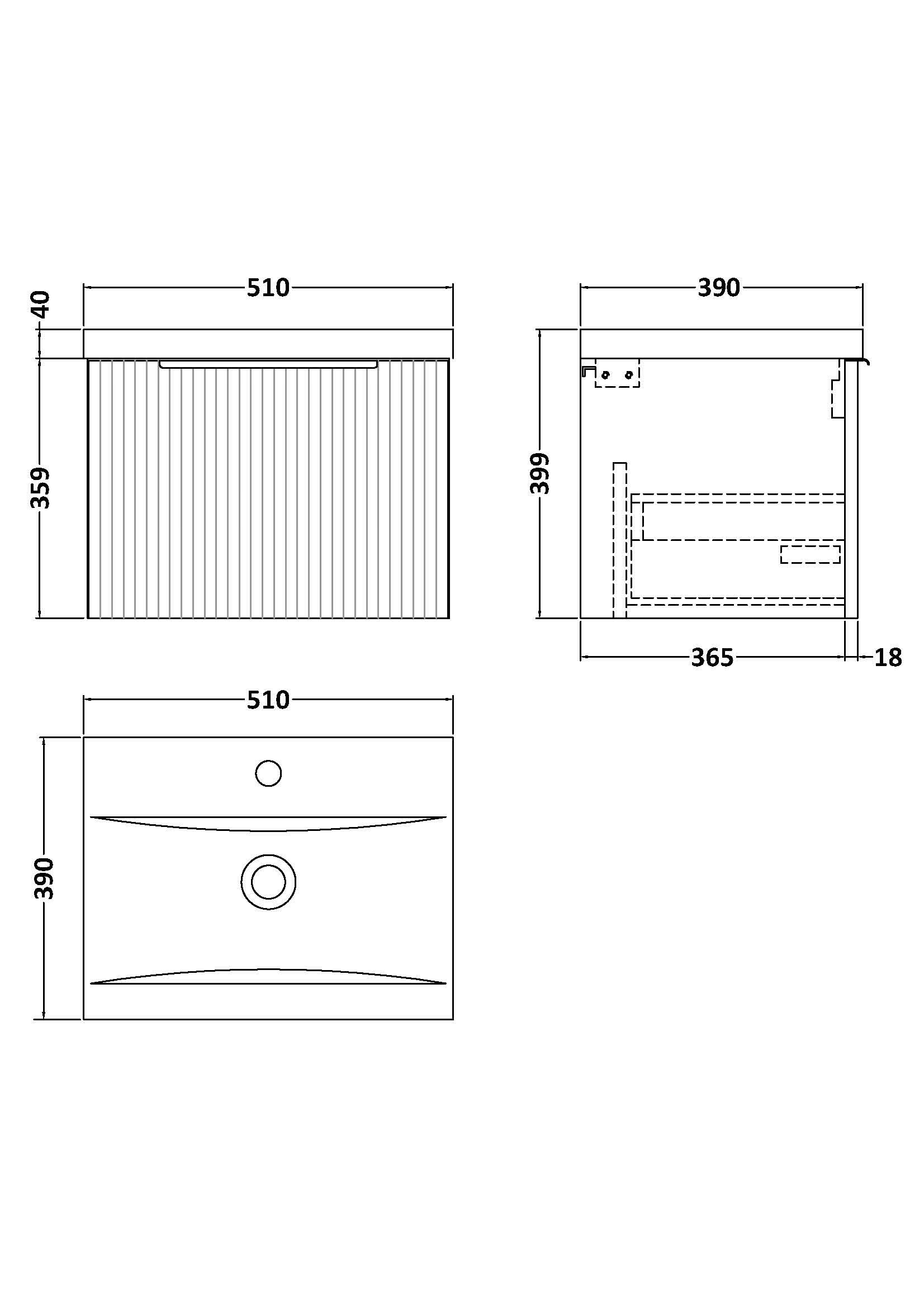 Hudson Reed Fluted Wall Hung 1-Drawer Vanity and Mid-Edge Basin, Contemporary Sink Vanity Unit, Satin Blue, 500mm