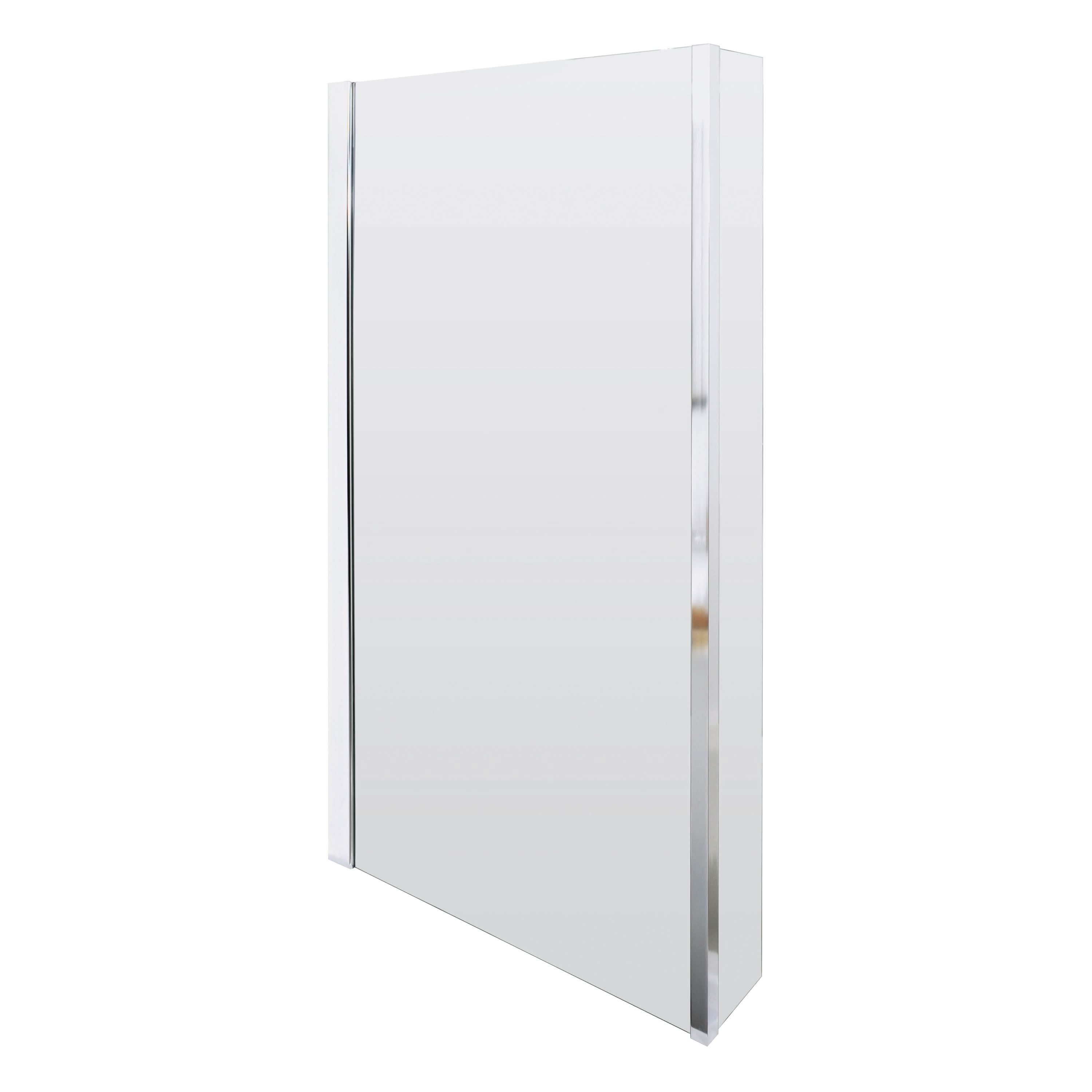 The Nuie Pacific L Shaped Shower Bath Screen, sized 1400mm x 805mm with a polished chrome finish, is shown at an angle against a white background.