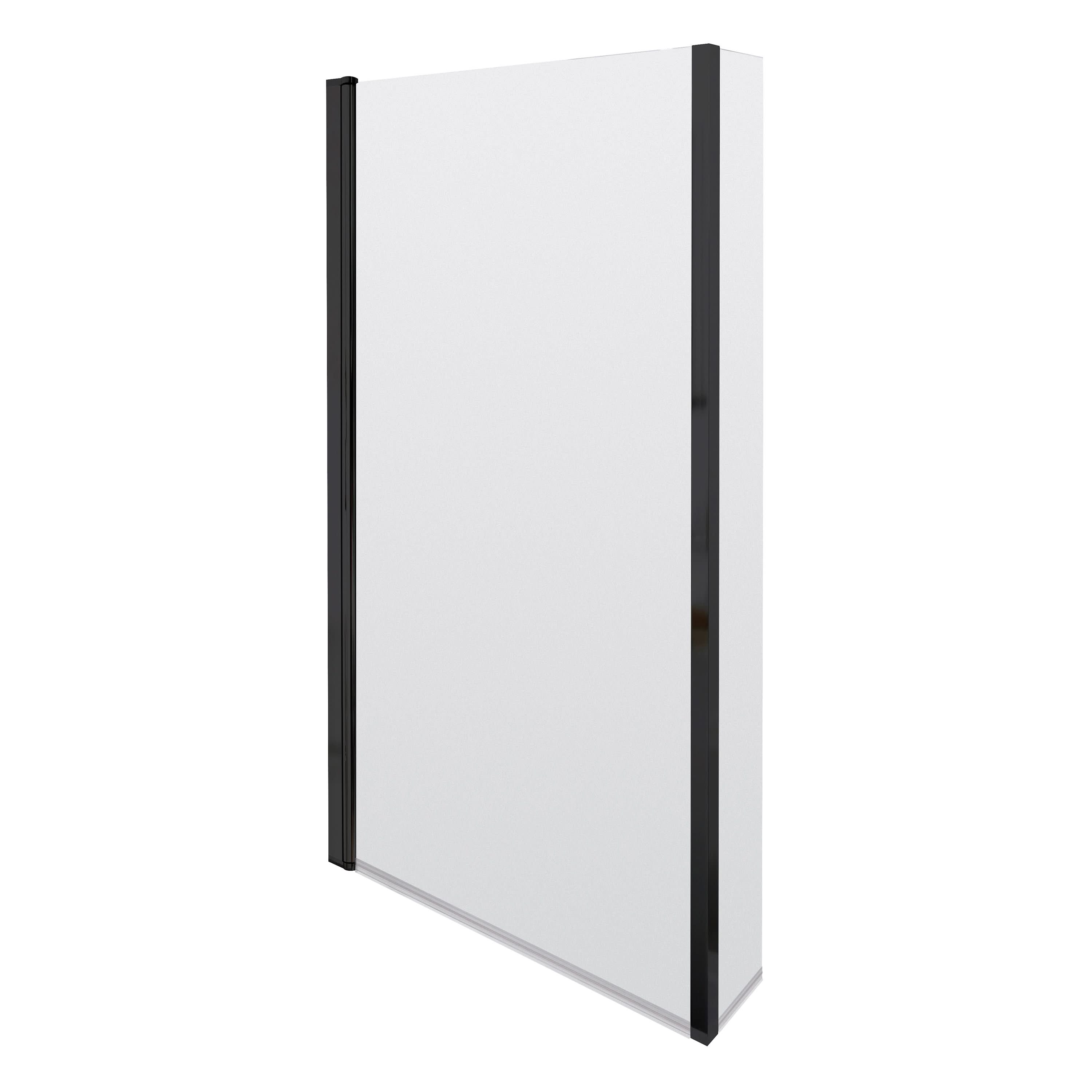 Nuie Pacific Square Shower Bath Screen With Fixed Return - 1430mm x 808mm - Matt Black