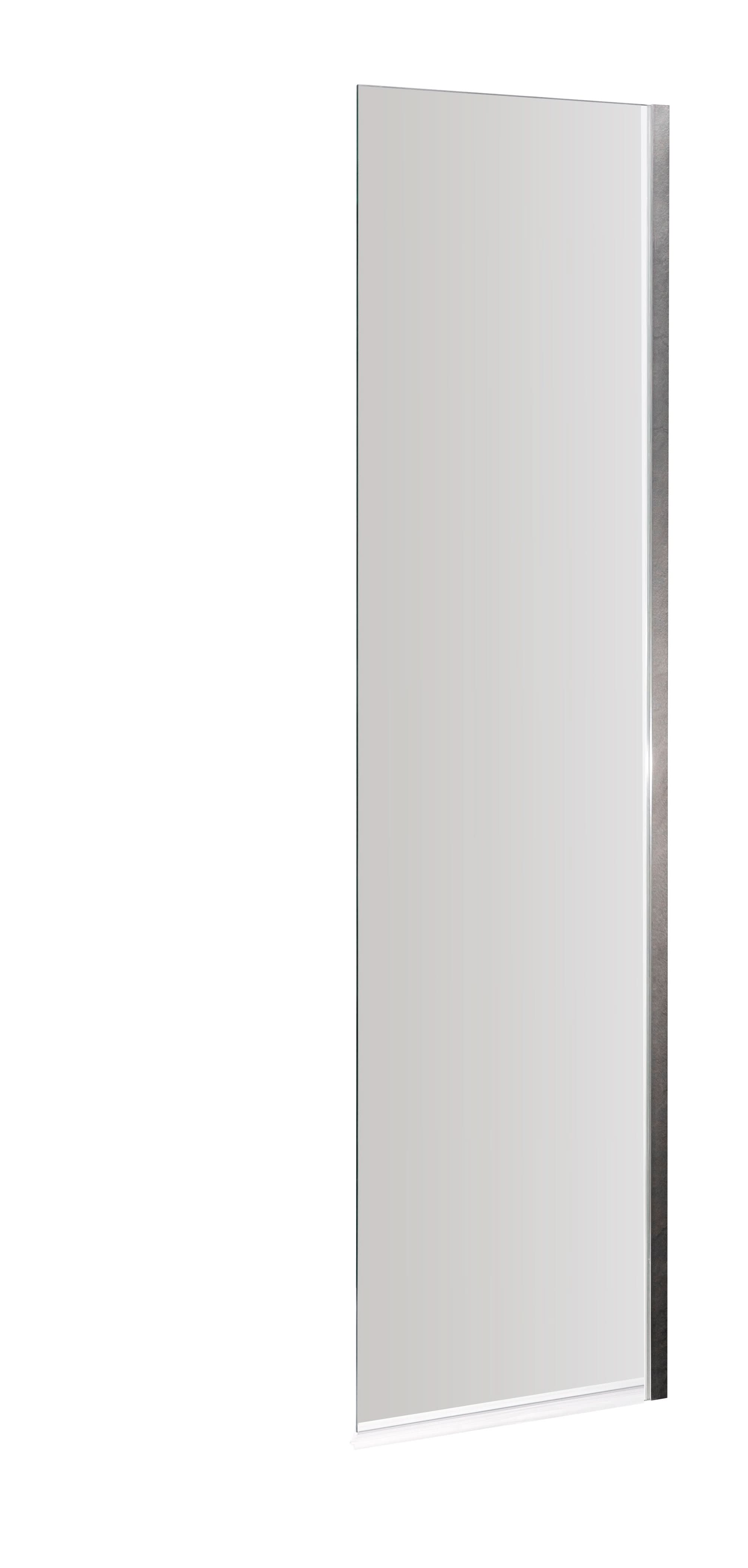 The Nuie Pacific Fixed Shower Bath Screen, 1400mm x 350mm, features a polished chrome edge on the right side and is shown against a white background.