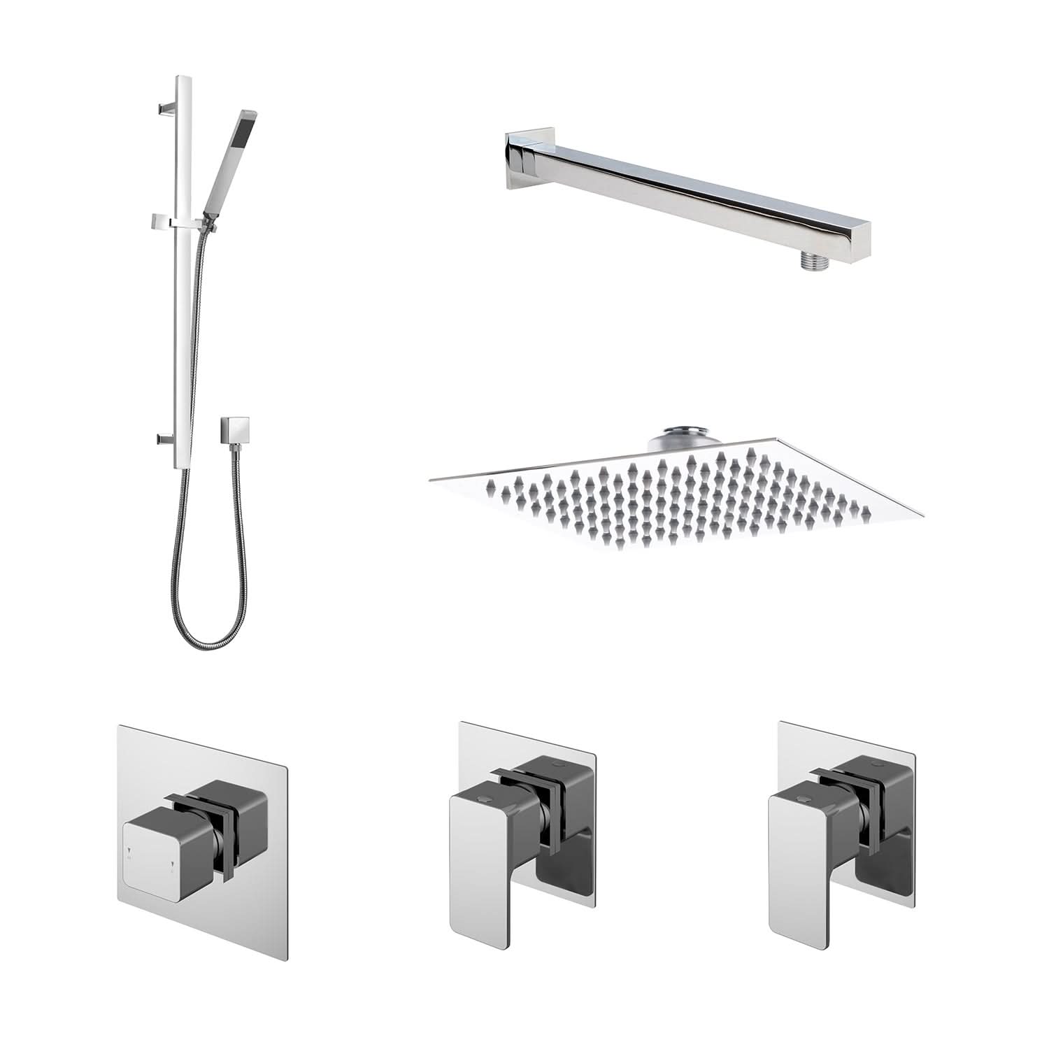 Nuie Windon 2 Outlet Concealed Shower Valve With Kit, Stop Tap And Diverter - Chrome