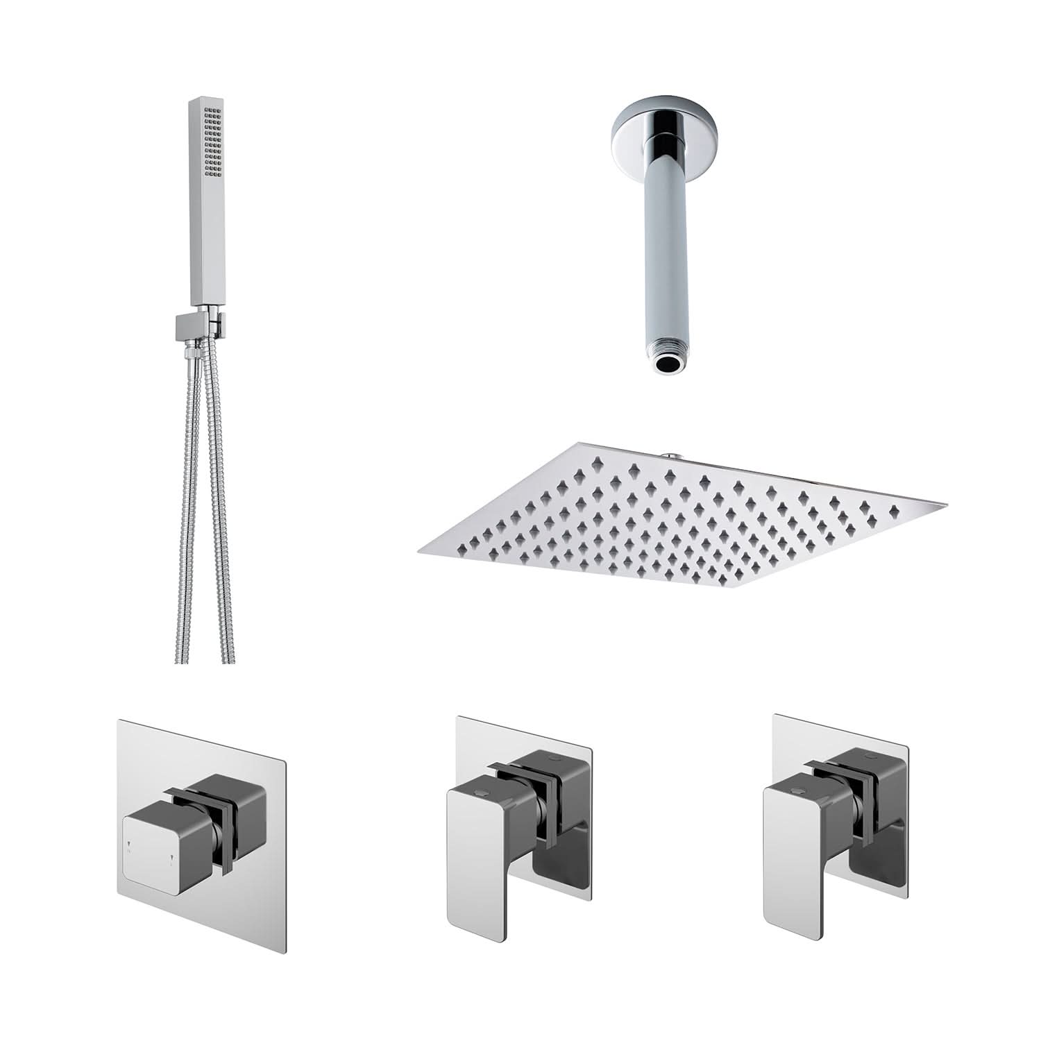 Nuie Windon 2 Outlet Concealed Shower Valve With Kit And Stop Tap - Chrome