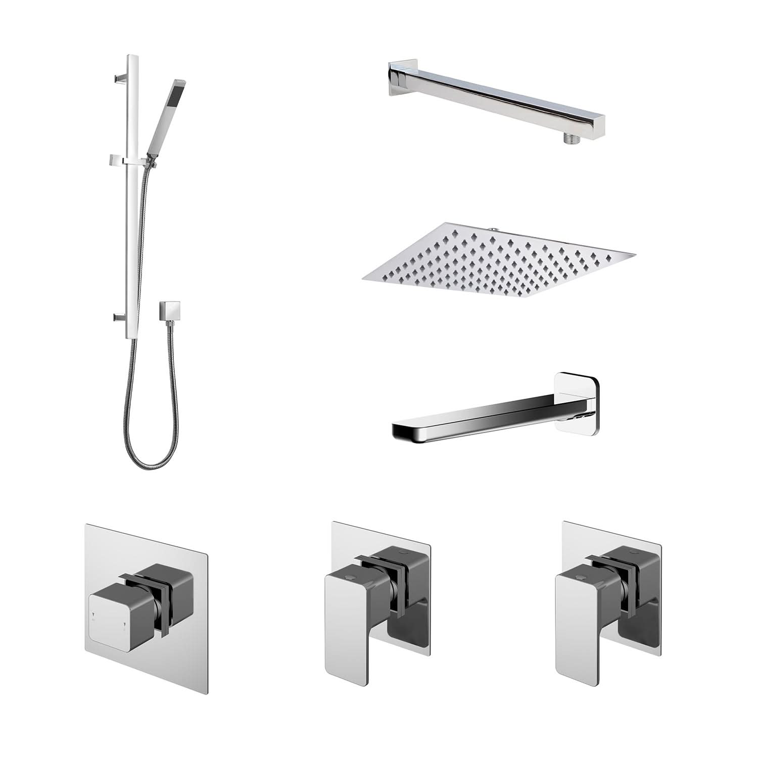 Nuie Windon 3 Outlet Concealed Shower Valve With Kit, Stop Tap And Bath Spout - Chrome