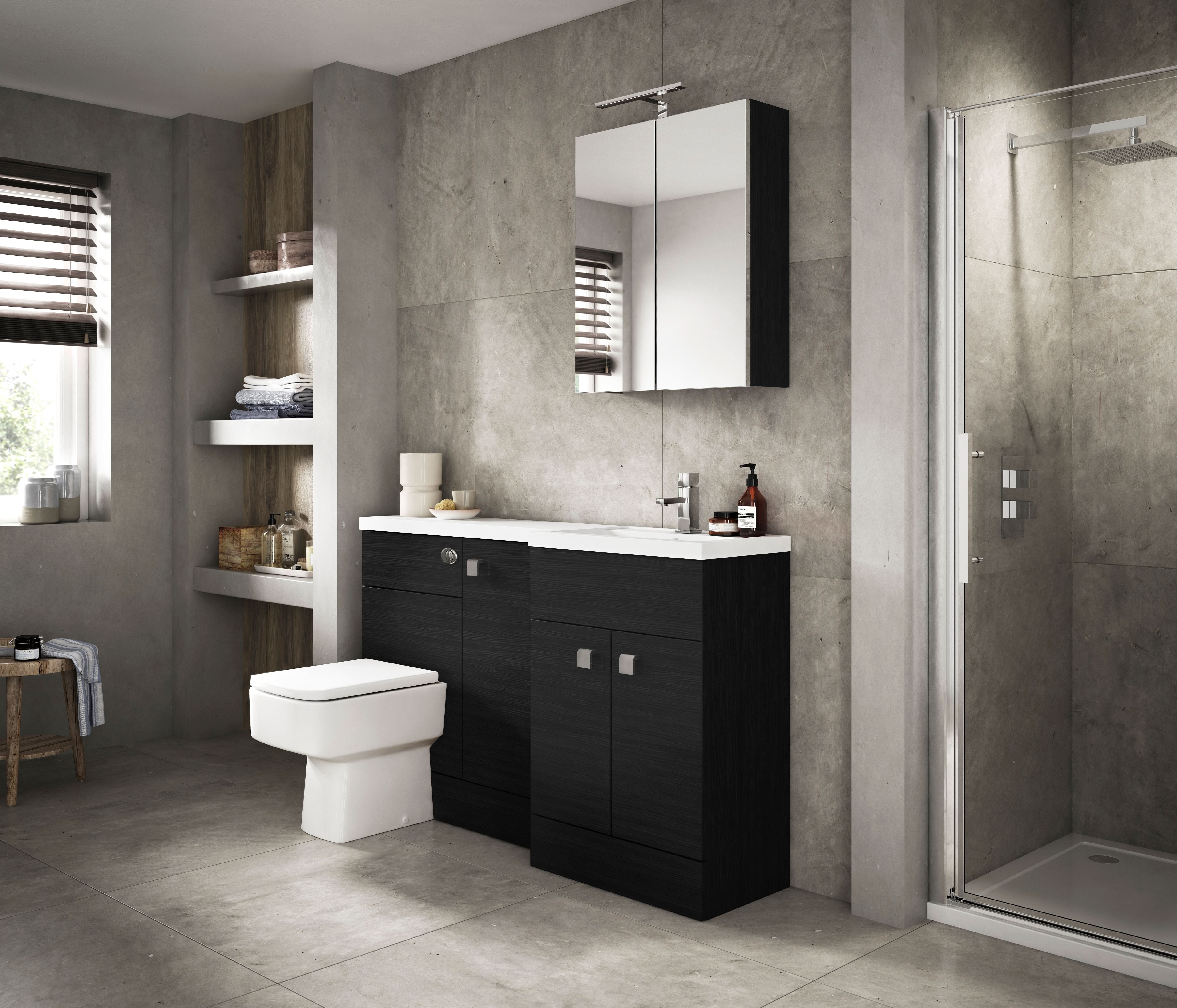 Hudson Reed Fusion Floor Standing 3 Door Vanity Basin & WC Right Hand Combination, Sink Vanity Unit, Charcoal Black, 1500mm