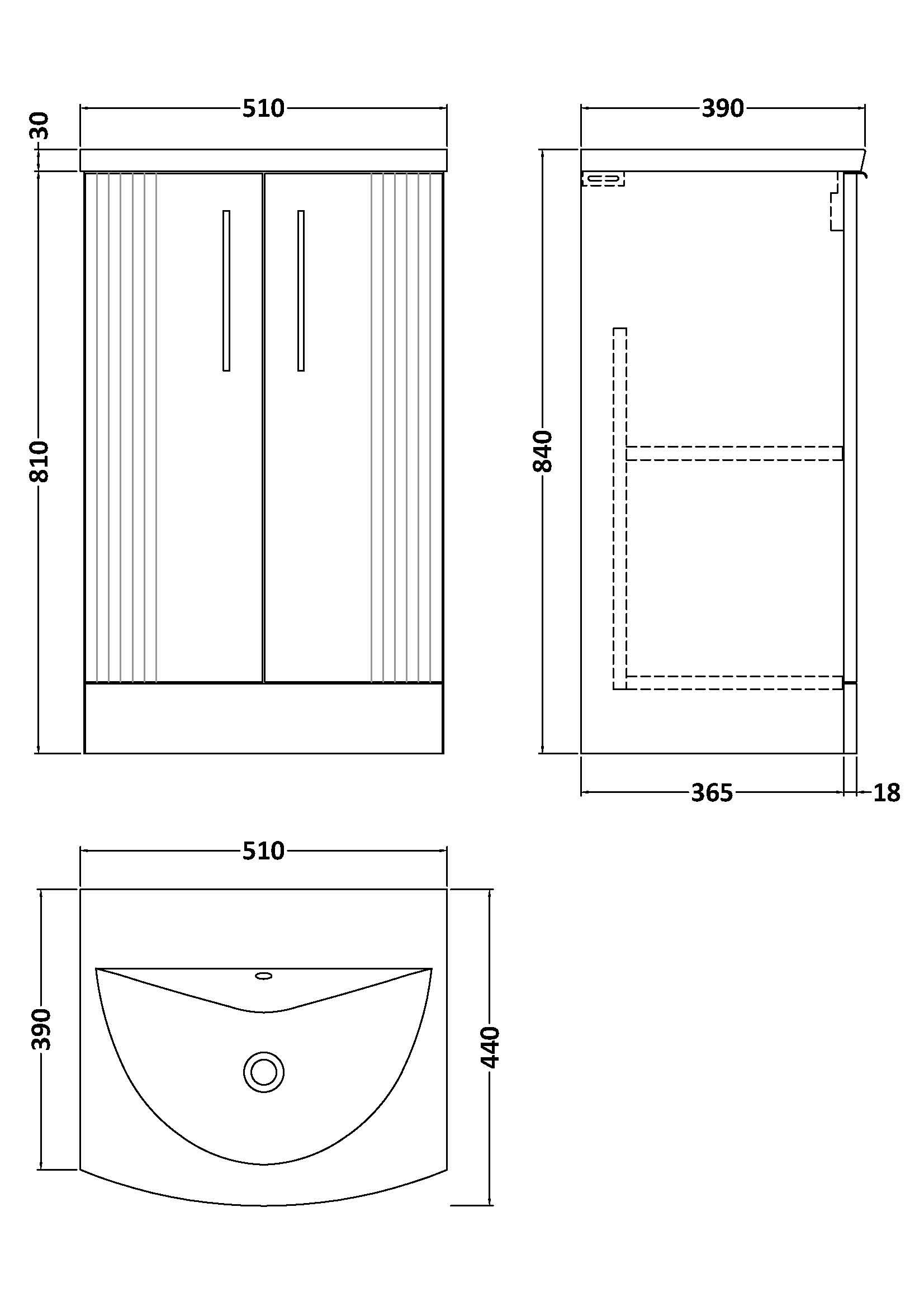 Nuie Deco 2 Door Floorstanding Vanity Unit With Basin-4 500mm Wide