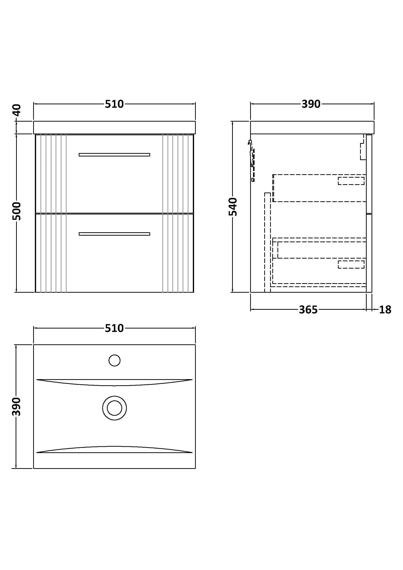 Nuie Deco 2 Drawer Wall Hung Vanity Unit With Basin-1 500mm Wide