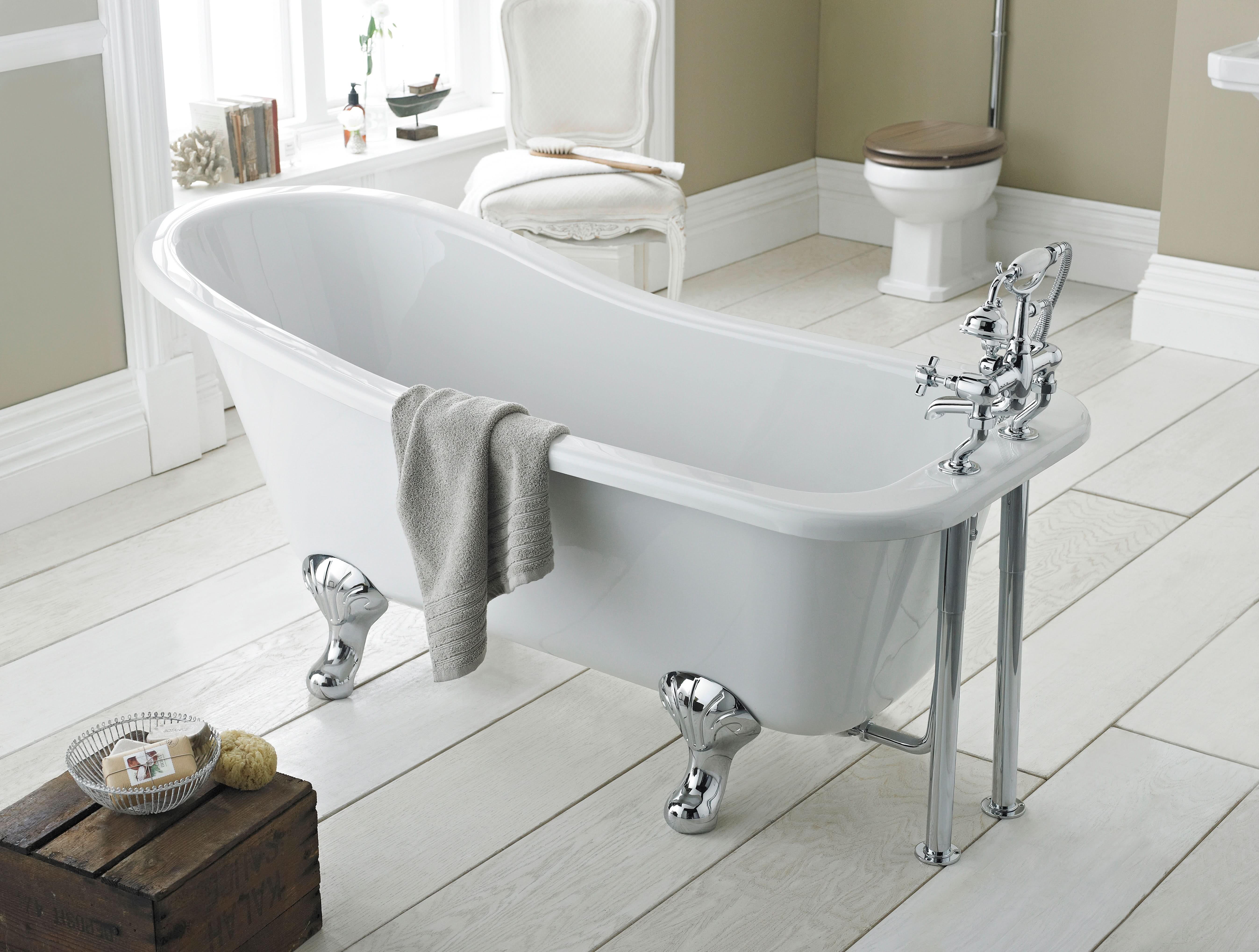 Old London Brockley Freestanding Bath Tub with Deacon Leg Set, Durable Double Ended Traditional Bathroom Style in White, 1500mm