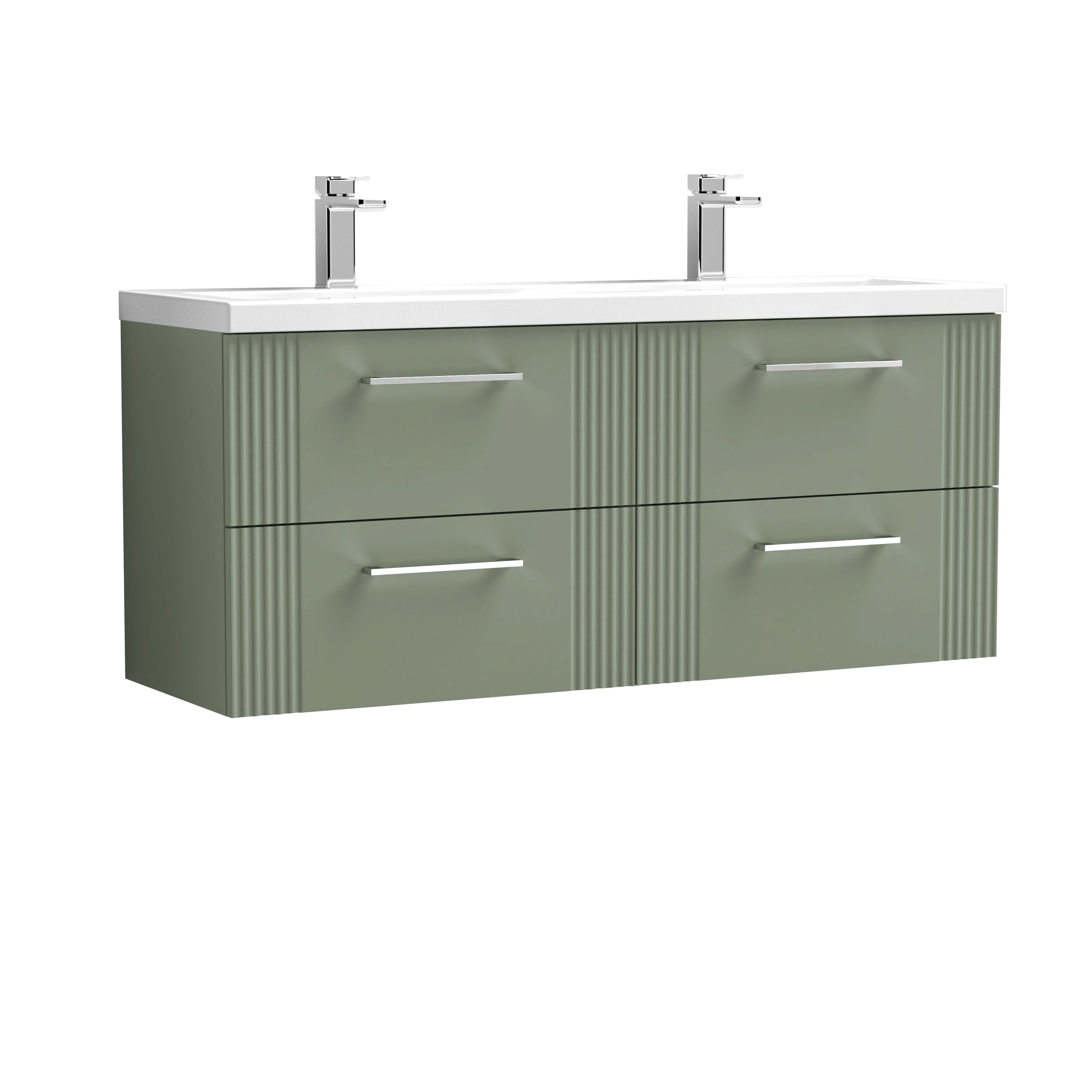 Nuie Deco 4 Drawer Wall Hung Vanity Unit With Double Ceramic Basin 1200mm Wide