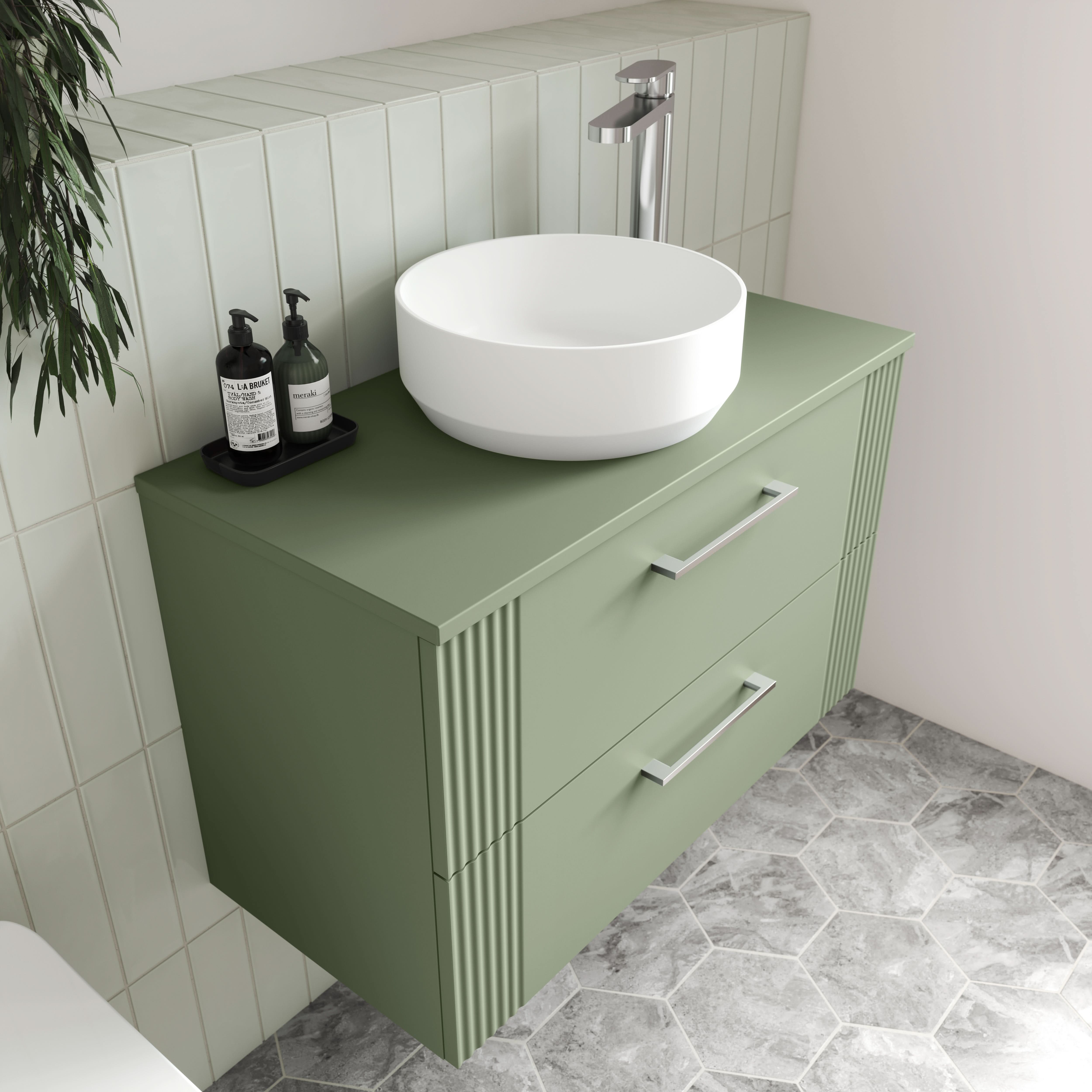 Nuie Deco 2 Drawer Wall Hung Vanity Unit With Worktop 600mm Wide