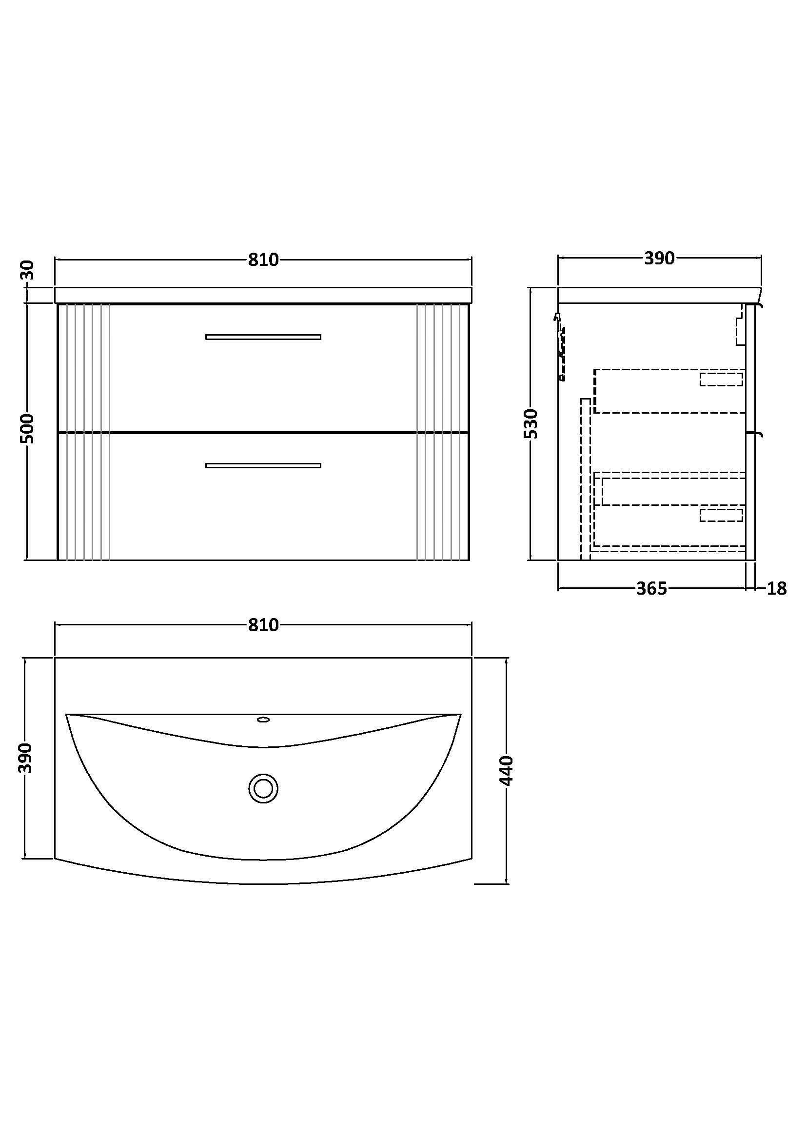Nuie Deco 2 Drawer Wall Hung Vanity Unit With Basin-4 800mm Wide