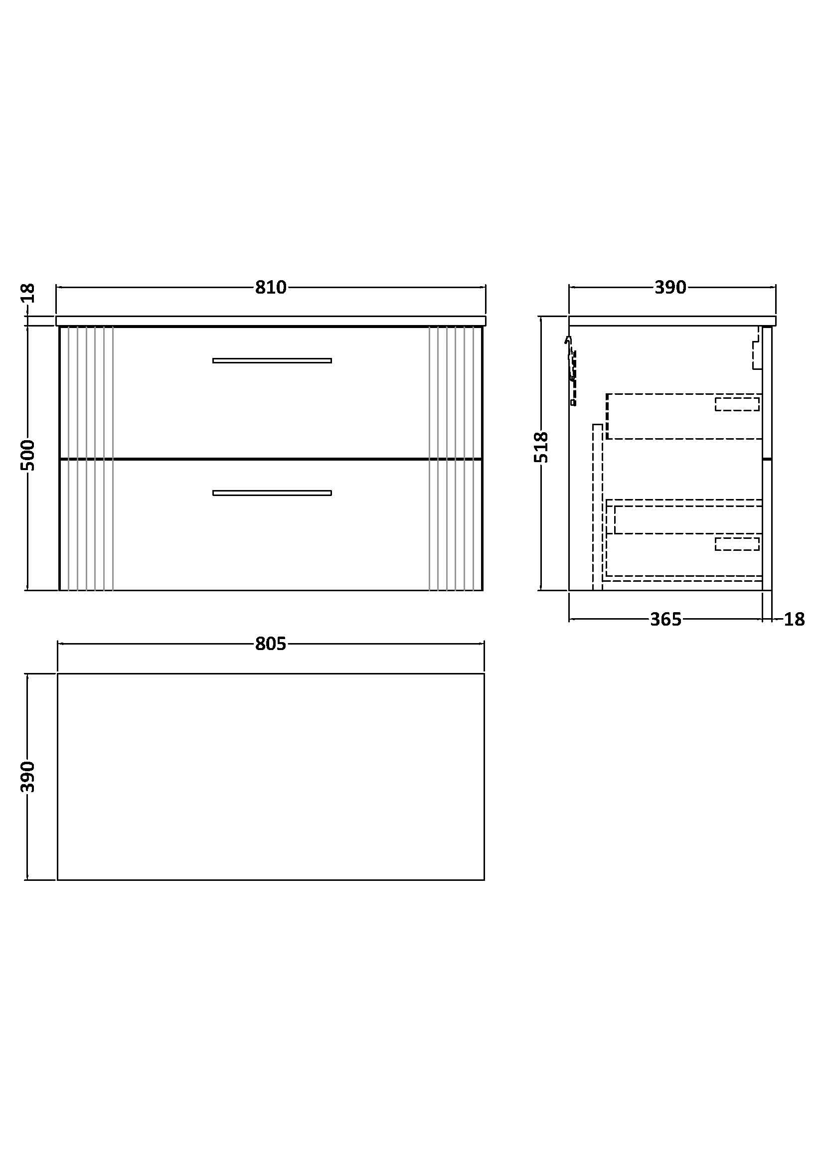 Nuie Deco 2 Drawer Wall Hung Vanity Unit With Worktop 800mm Wide