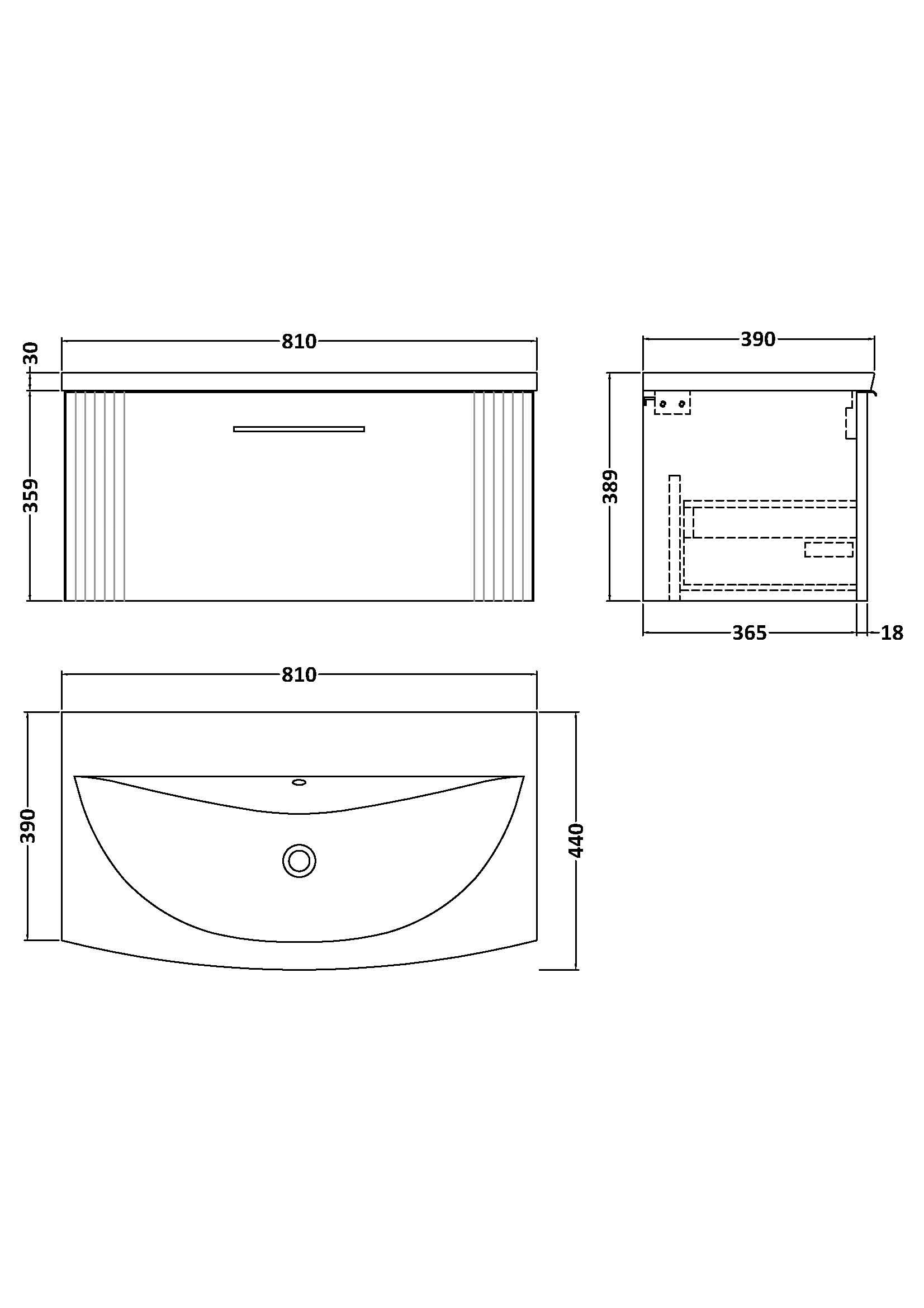 Nuie Deco 1 Drawer Wall Hung Vanity Unit With Basin-4 800mm Wide