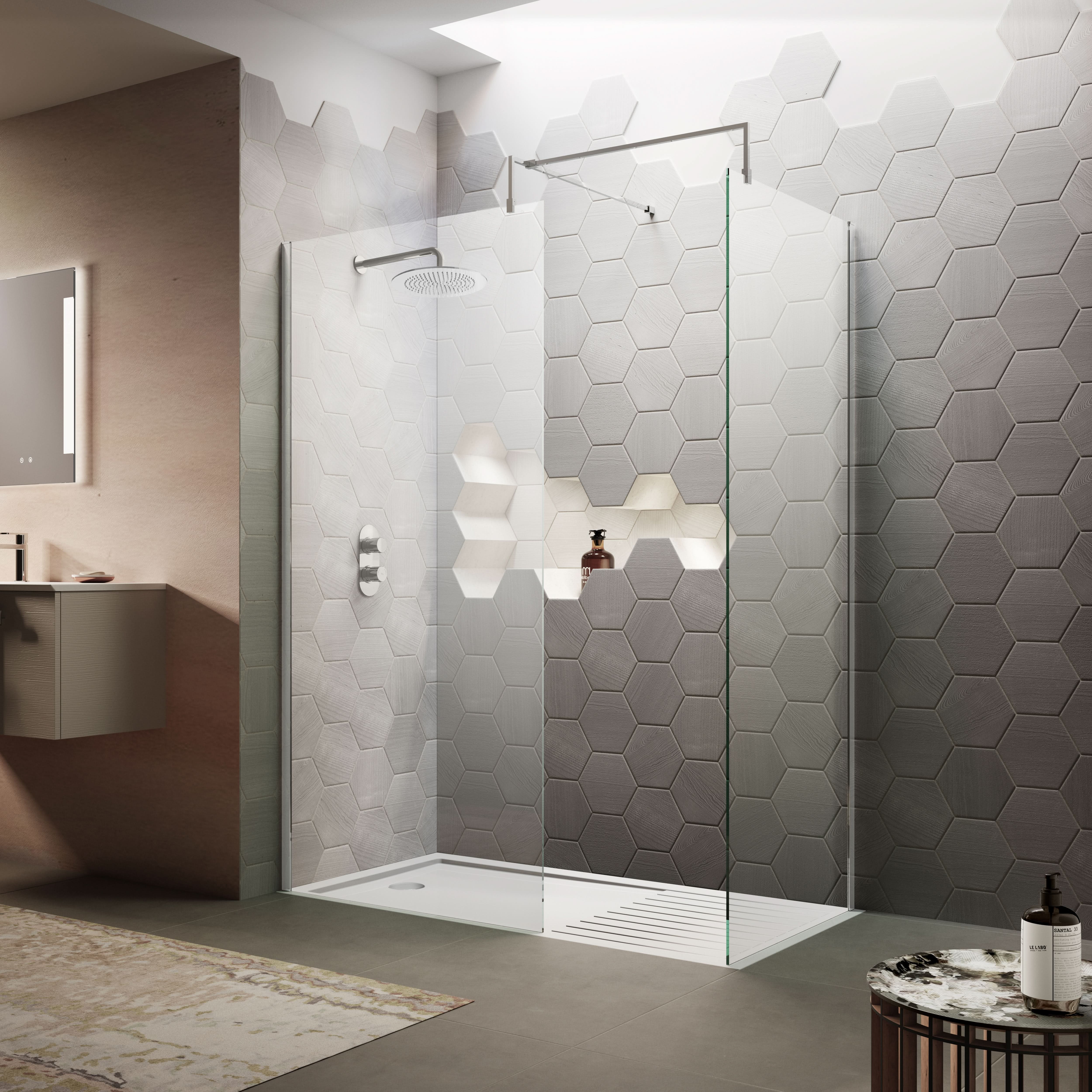 Hudson Reed Wetroom Screen & Support Bar, Durable Toughened Glass Wet Room Glass Panels Wetroom Shower Screen in Chrome, 1200mm