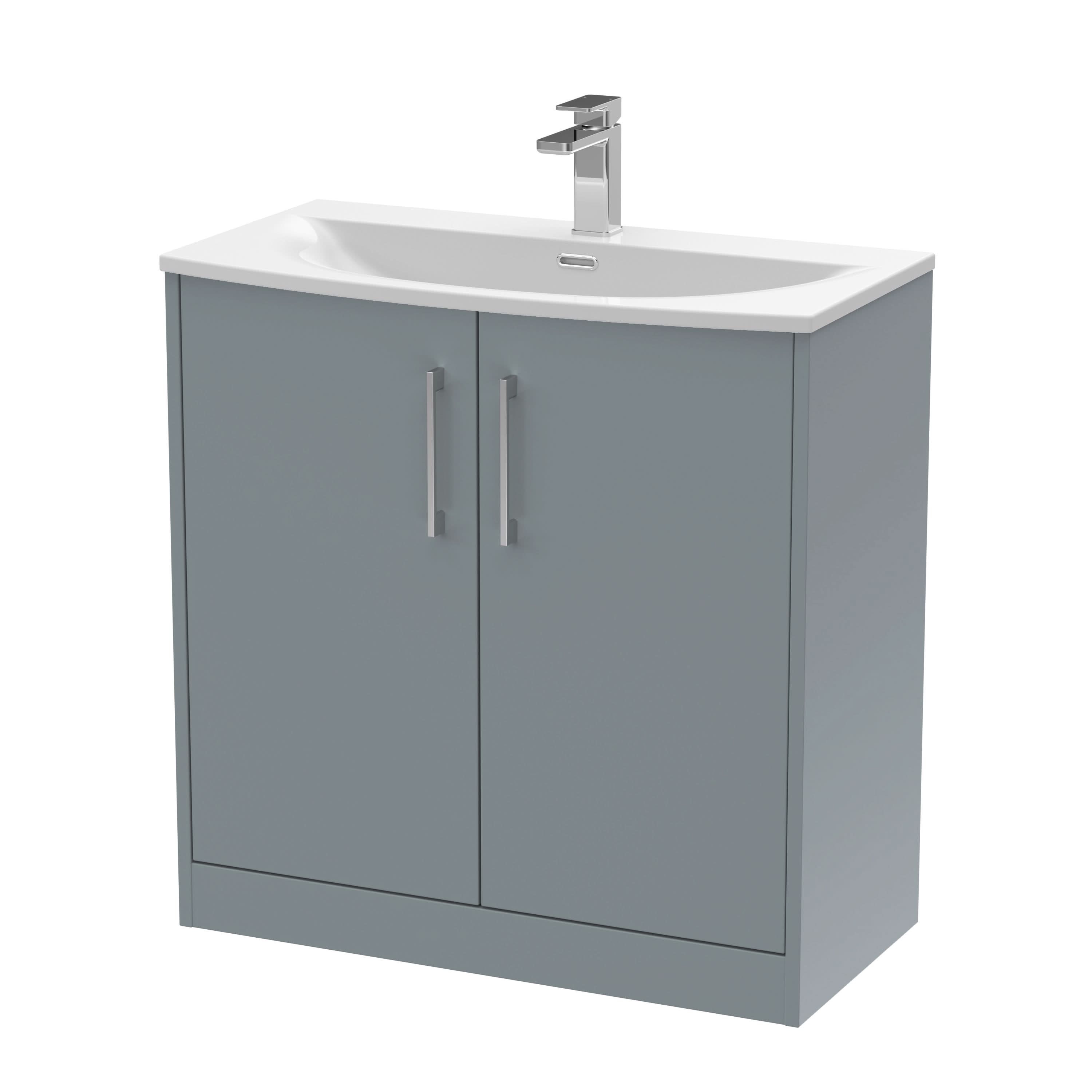 Hudson Reed Juno Floor Standing 2-Door Vanity & Curved 1 Tap Hole Basin, Timeless Sink Vanity Unit, Coastal Grey, 800mm