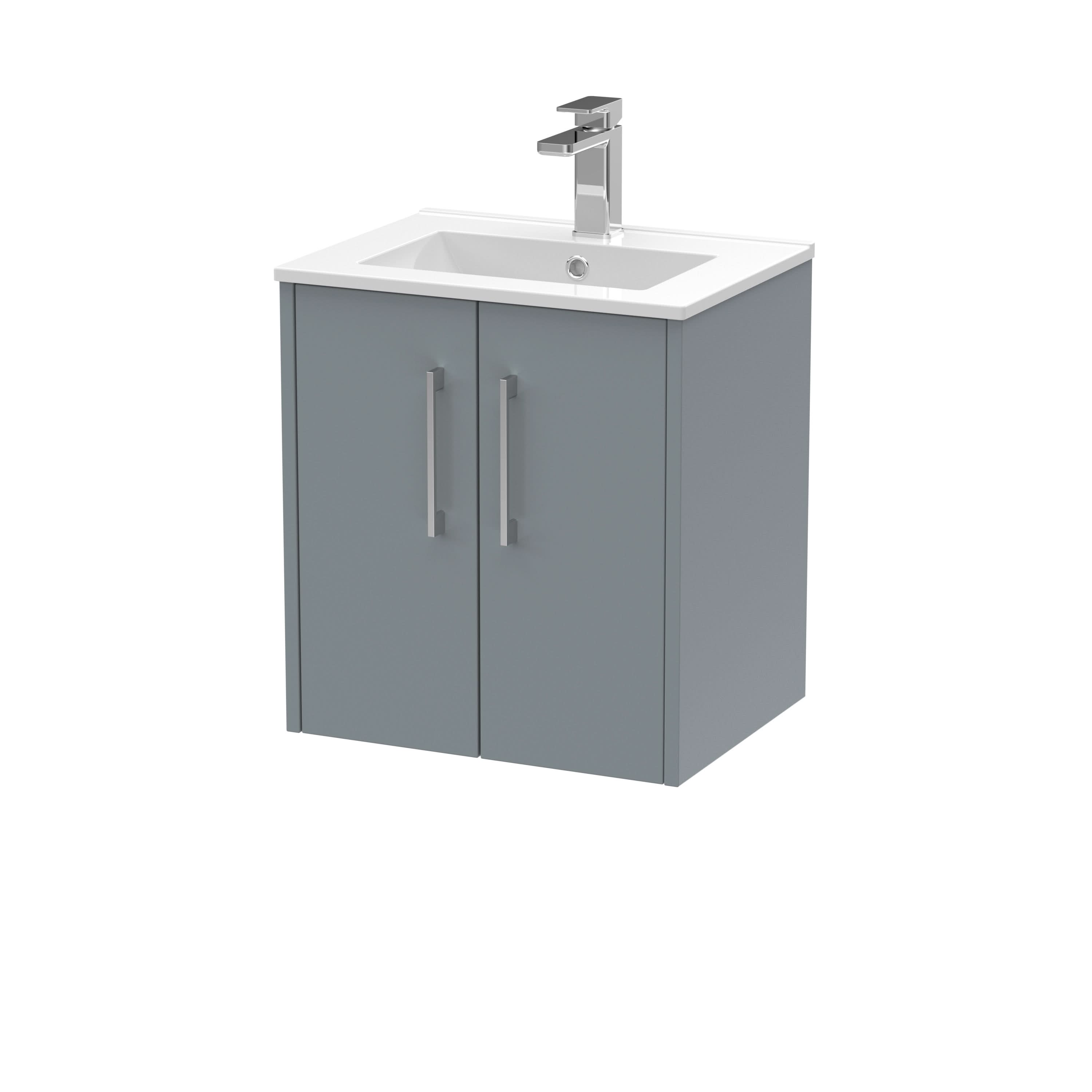 Hudson Reed Juno Wall Hung 2-Door Vanity & Minimalist 1 Tap Hole Basin, Timeless Sink Vanity Unit, Coastal Grey, 500mm