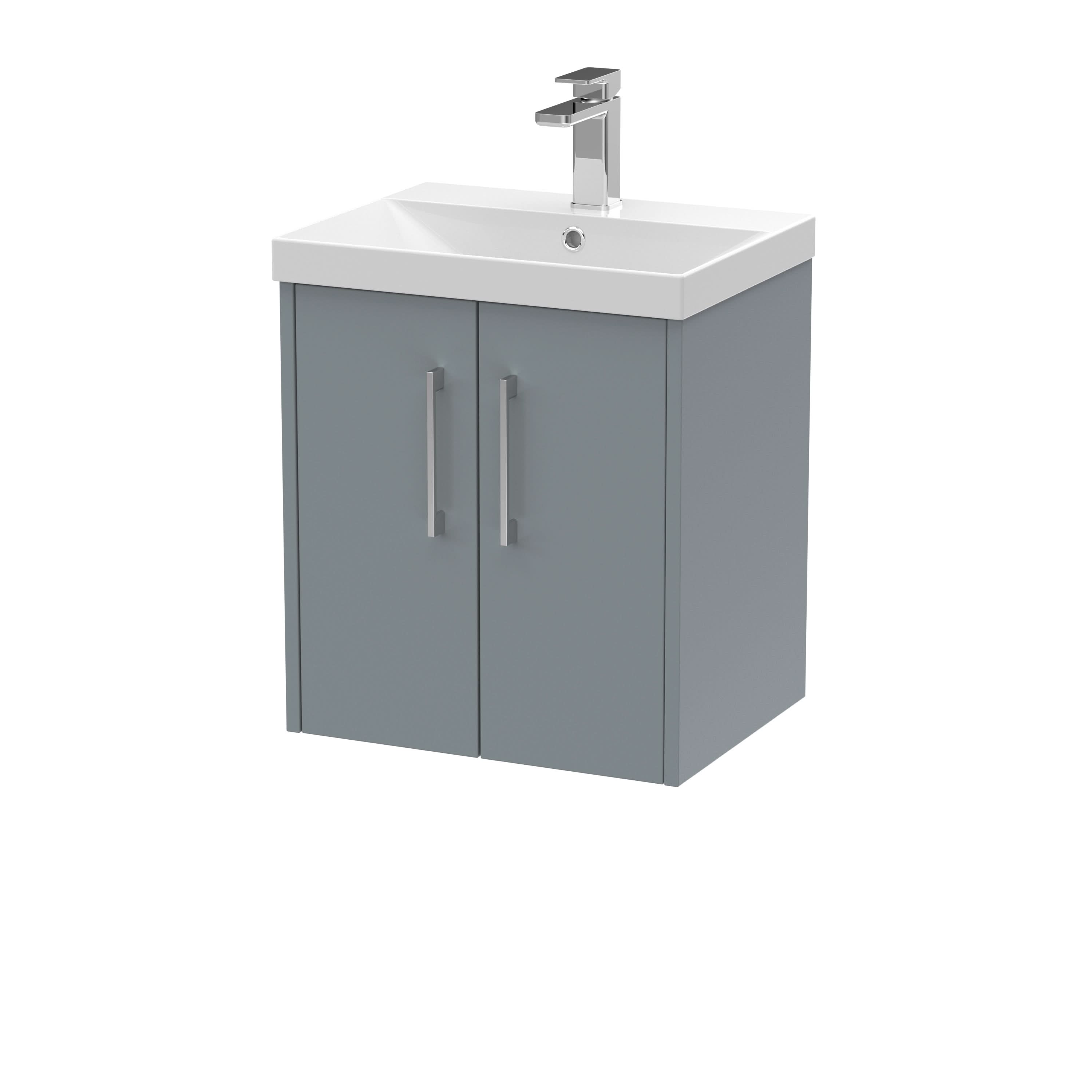 Hudson Reed Juno Wall Hung 2-Door Vanity & Thin-Edge 1 Tap Hole Basin, Timeless Sink Vanity Unit, Coastal Grey, 500mm
