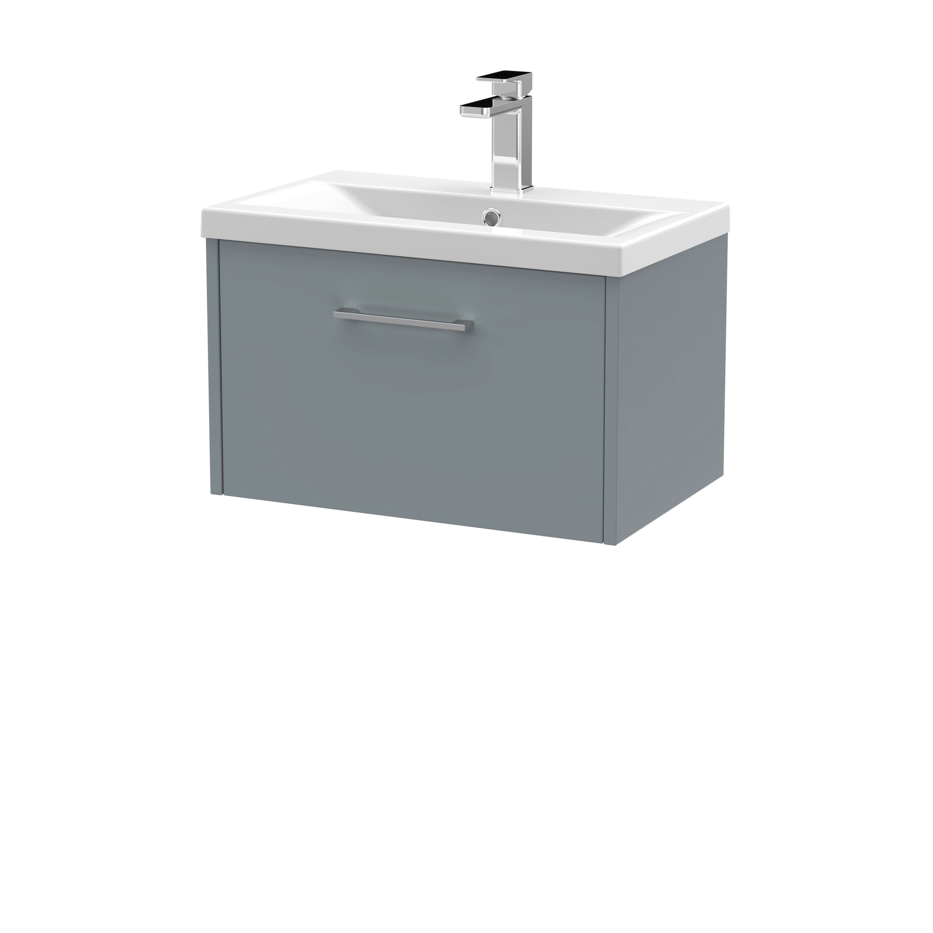 Hudson Reed Juno Wall Hung 1-Drawer Vanity and Mid-Edge 1 Tap Hole Basin, Timeless Sink Vanity Unit, Coastal Grey, 600mm