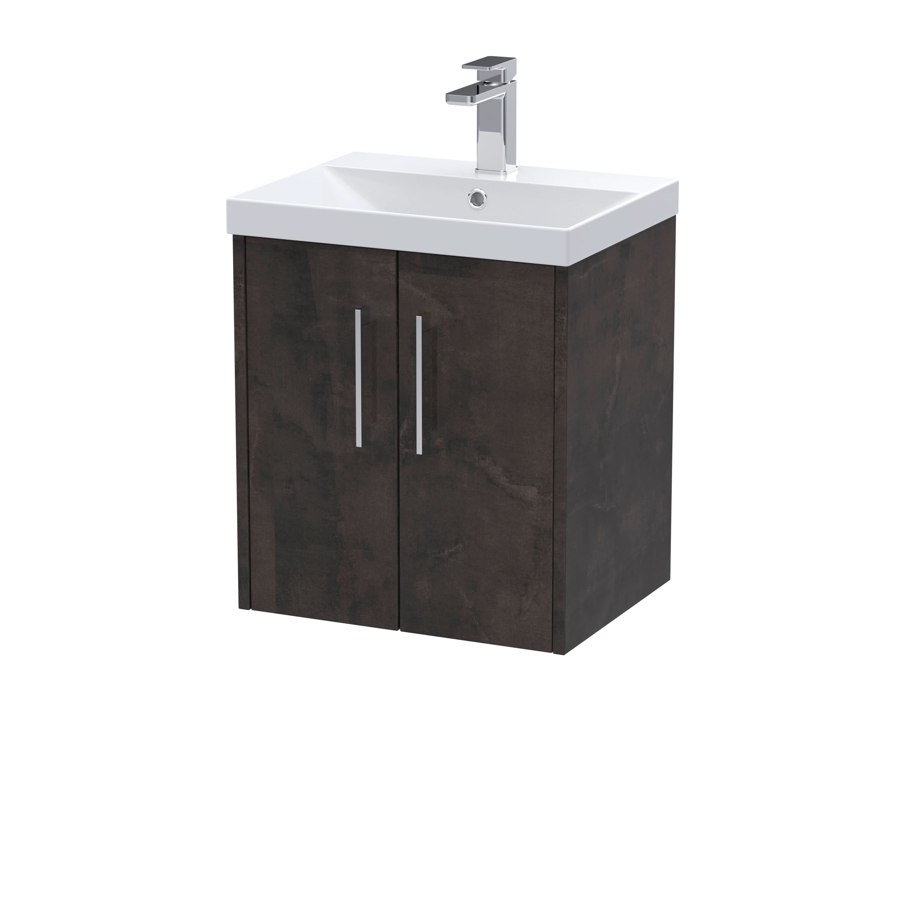 Hudson Reed Juno Wall Hung 2-Door Vanity & Thin-Edge 1 Tap Hole Basin, Refined Sink Vanity Unit, Metallic Slate, 500mm
