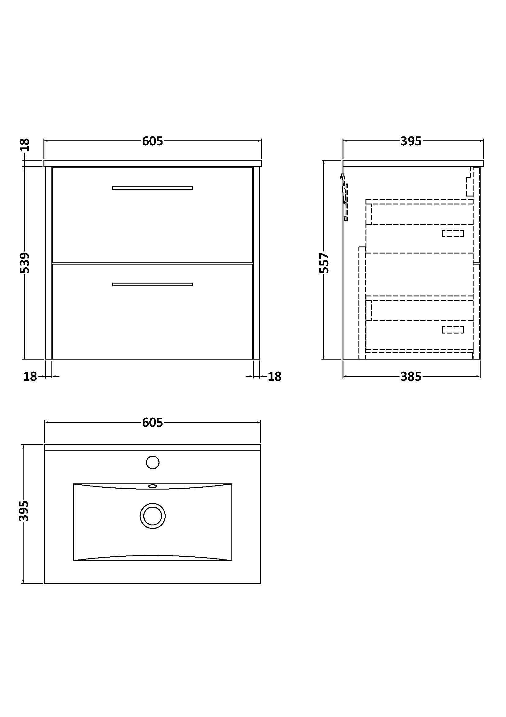 Hudson Reed Juno Wall Hung 2-Drawer Vanity and Minimalist 1 Tap Hole Basin, Refined Sink Vanity Unit, Metallic Slate, 600mm