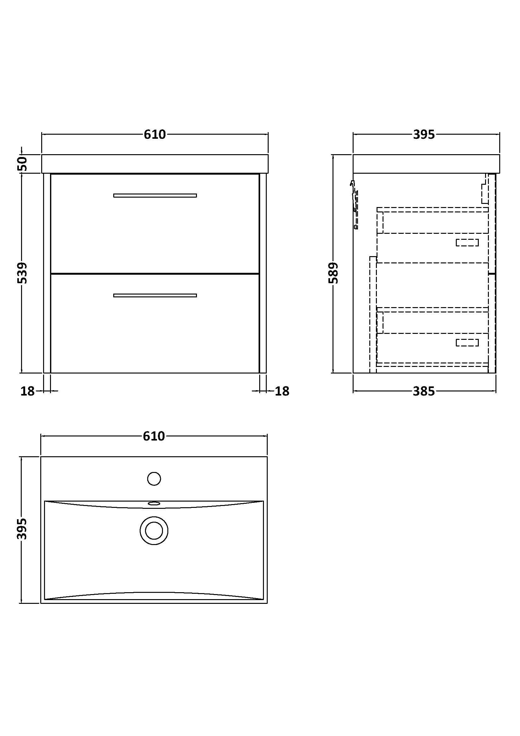 Hudson Reed Juno Wall Hung 2-Drawer Vanity and Thin-Edge 1 Tap Hole Basin, Refined Sink Vanity Unit, Metallic Slate, 600mm