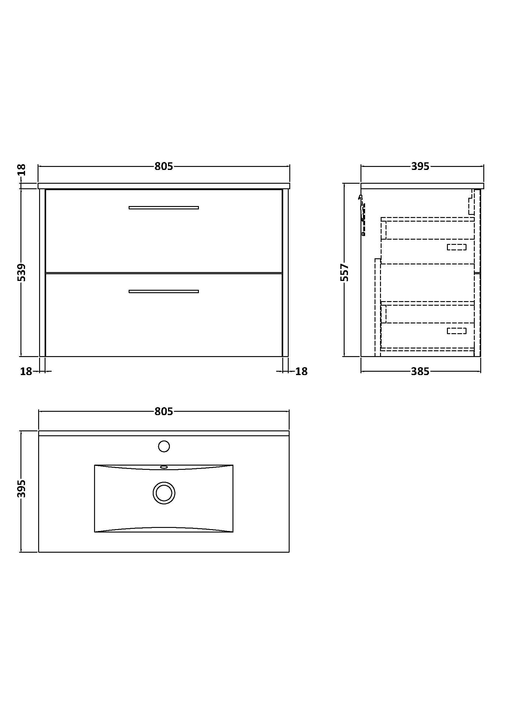 Hudson Reed Juno Wall Hung 2-Drawer Vanity and Minimalist 1 Tap Hole Basin, Refined Sink Vanity Unit, Metallic Slate, 800mm