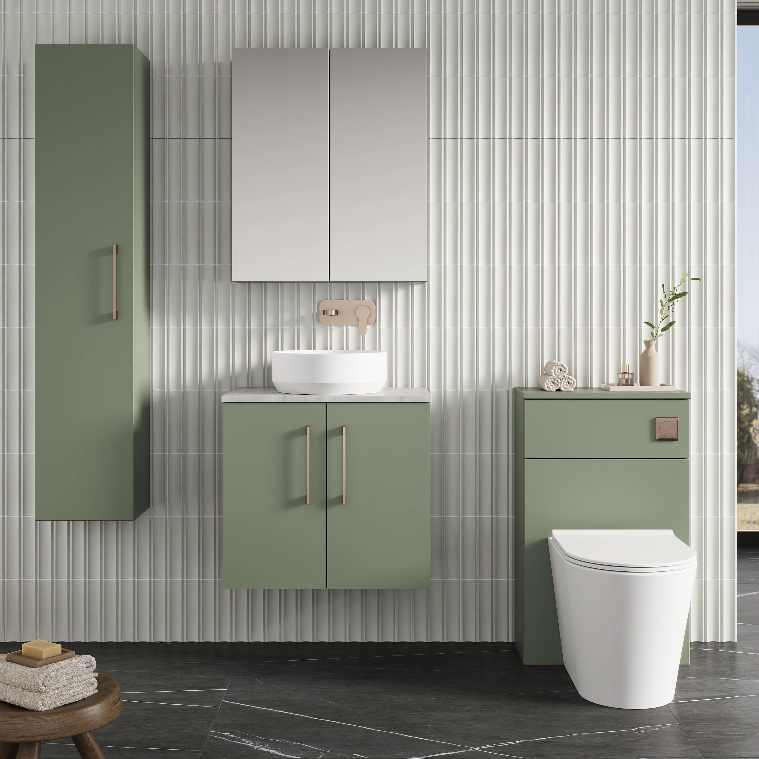 Nuie Arno 2 Door Wall Hung Vanity Unit With Bellato Grey Worktop 600mm Wide