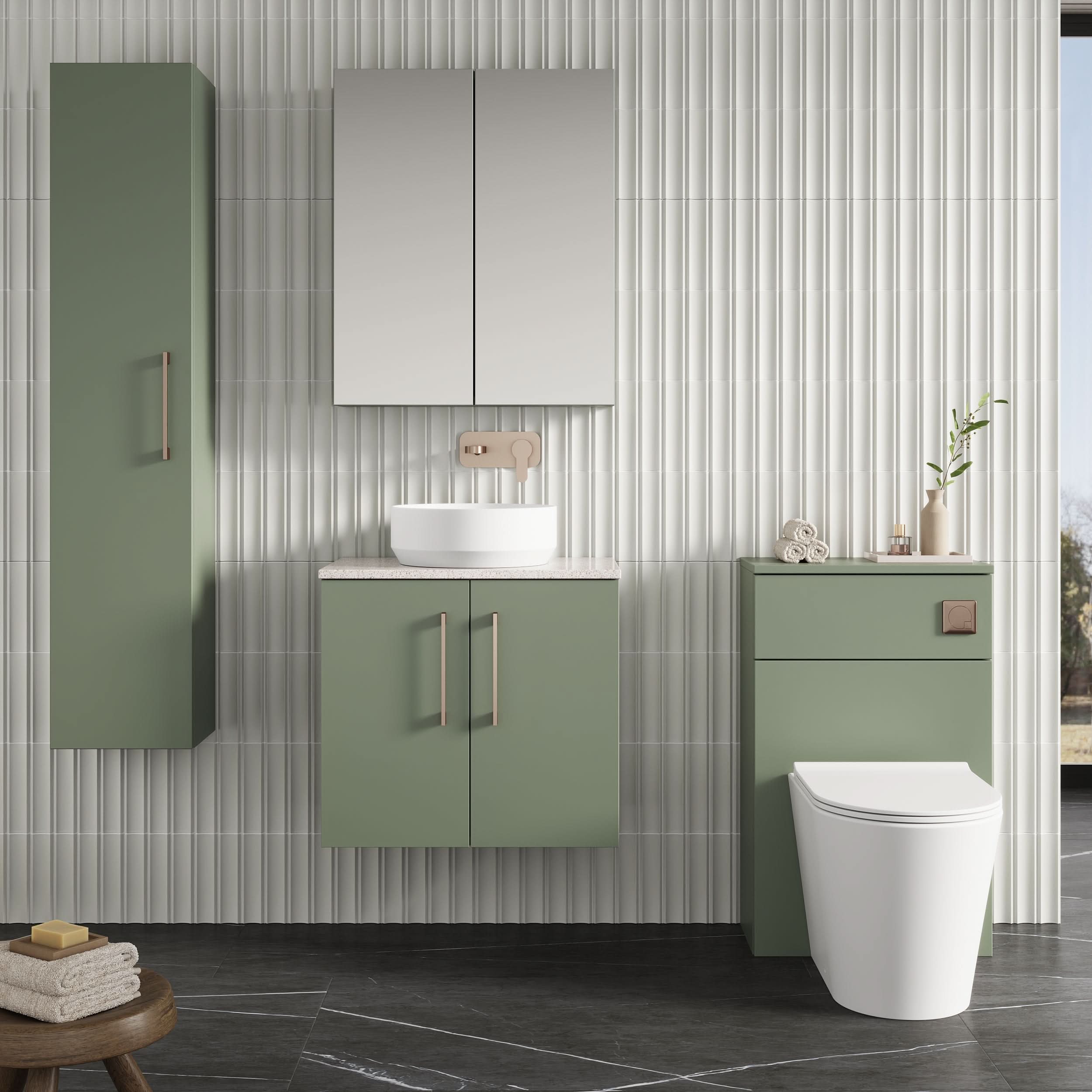 Nuie Arno 2 Door Wall Hung Vanity Unit With Sparkling White Worktop 600mm Wide