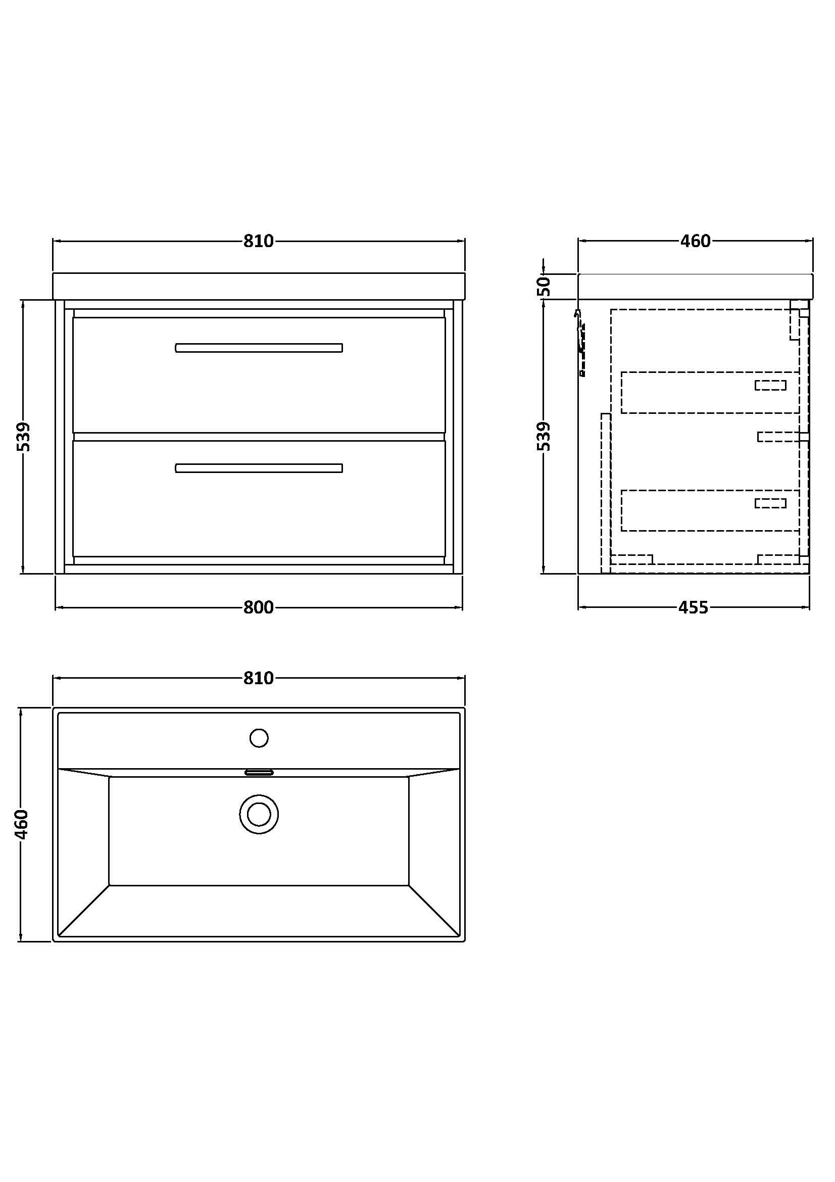 Hudson Reed Lille Wall Hung Vanity Unit with 1 Tap Hole Basin, Durable Bathroom Furniture, Double Drawer Sink Vanity Unit for Compact Bathroom Storage, 800mm