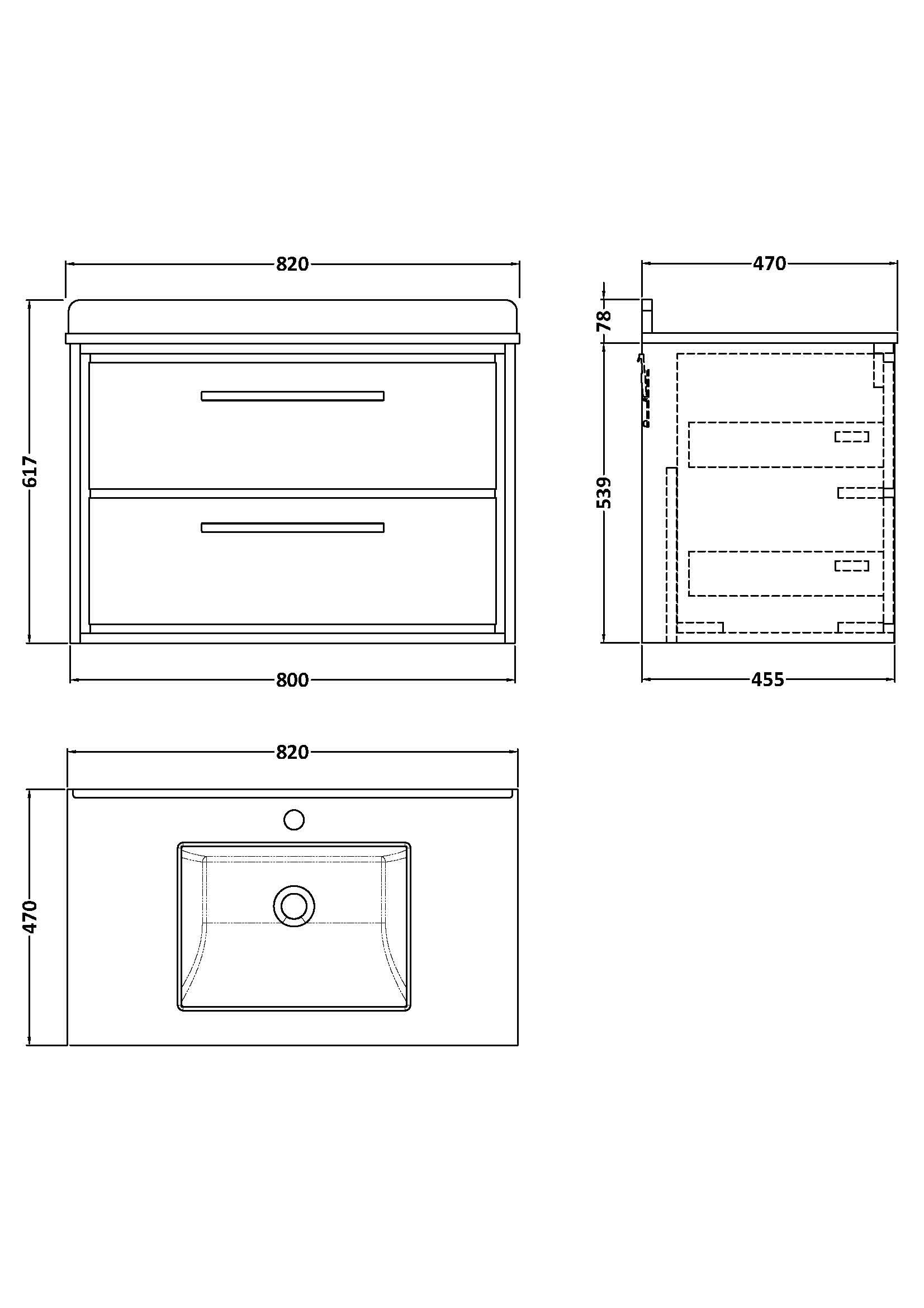 Hudson Reed Lille Wall Hung Vanity Unit with Marble Worktop and Basin, Durable Bathroom Furniture, Double Drawer Sink Vanity Unit for Contemporary Bathrooms, 800mm